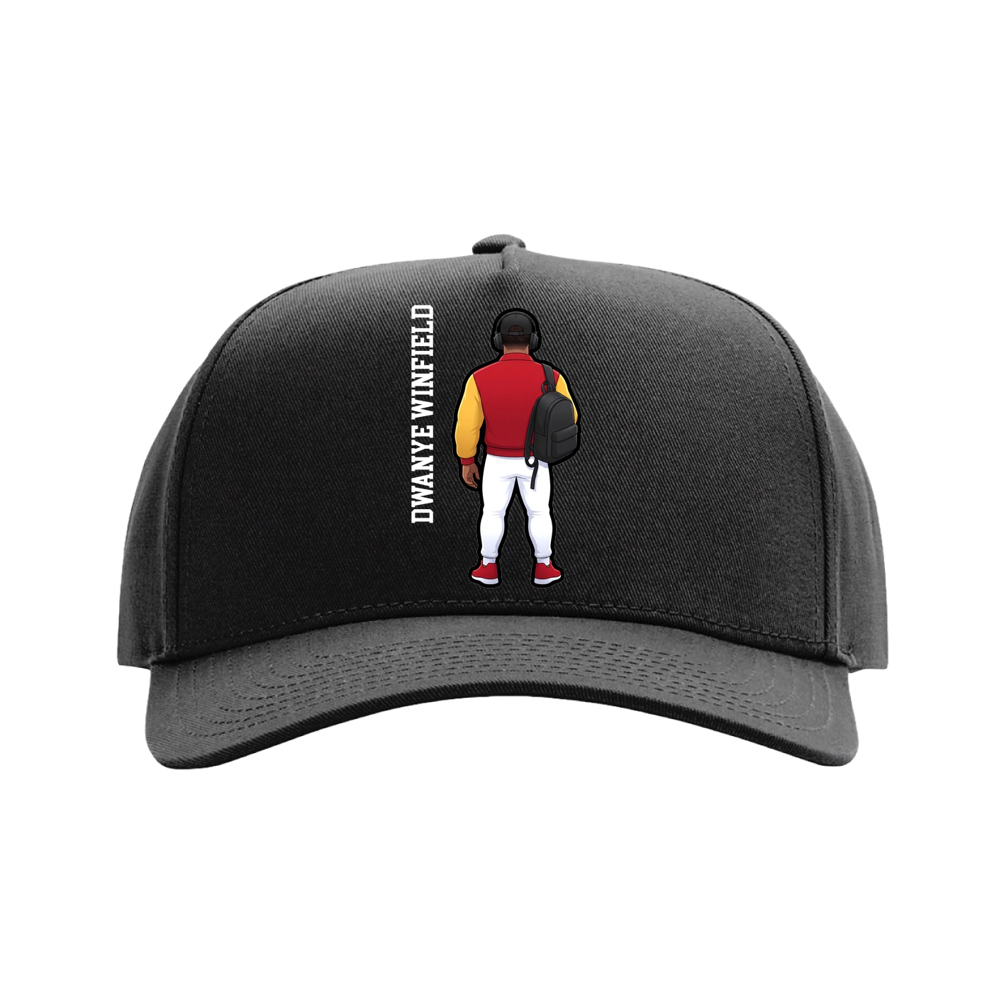 Full Fabric Five-Panel Champ Cap — Name Vertical in Black