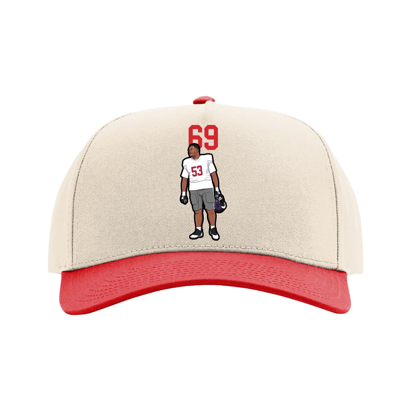Full Fabric Five-Panel Champ Cap — Number Top in Cream/Red