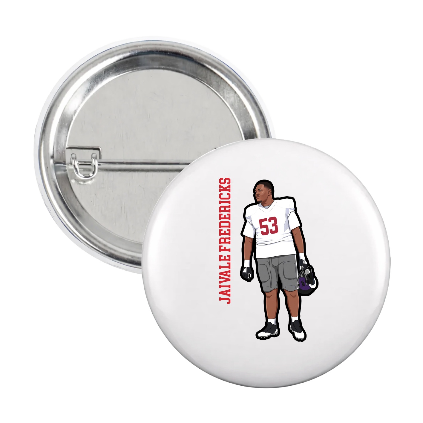 Game Day Button — Name Vertical in White