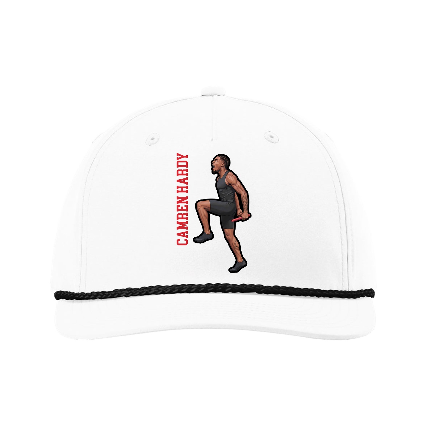 Five-Panel Classic Rope Cap — Name Vertical in White