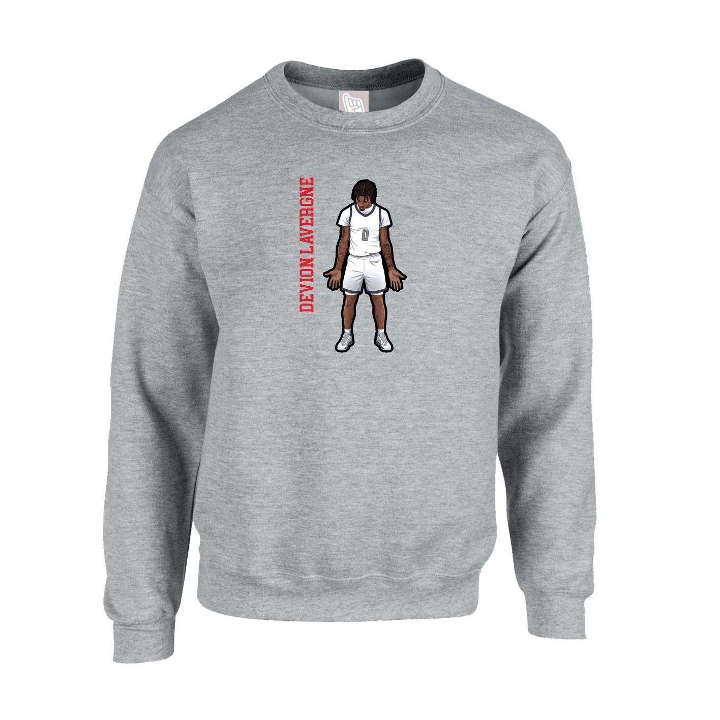 Fleece Crew — Name Vertical in Grey