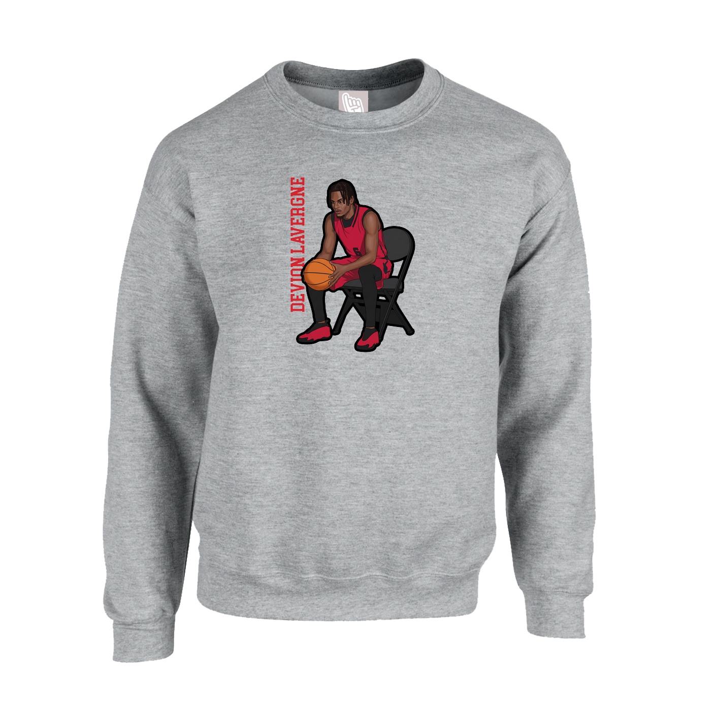 Fleece Crew — Name Vertical in Grey