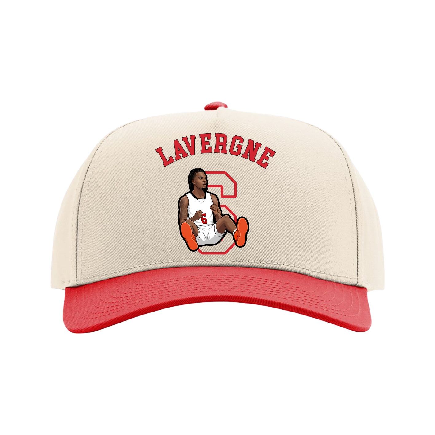 Full Fabric Five-Panel Champ Cap — Shirsey Arch in Cream/Red
