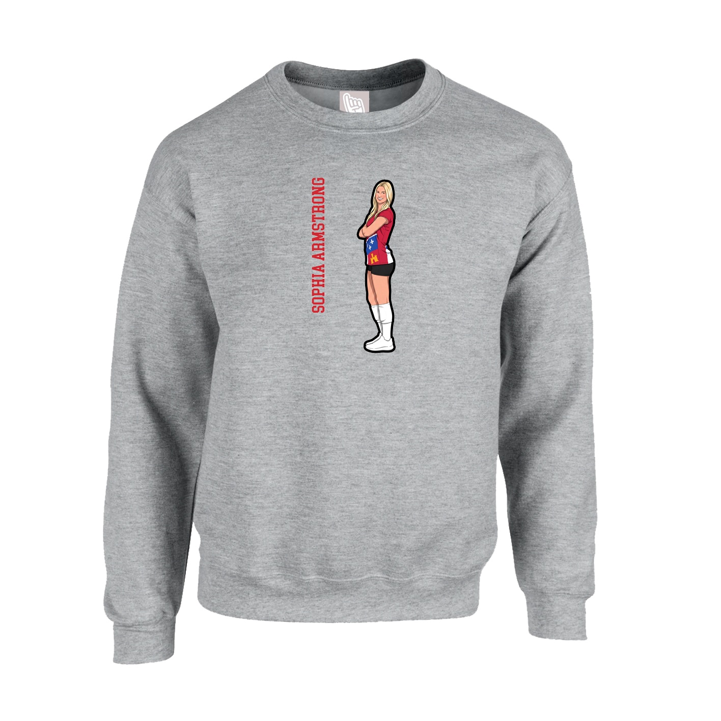 Fleece Crew — Name Vertical in Grey
