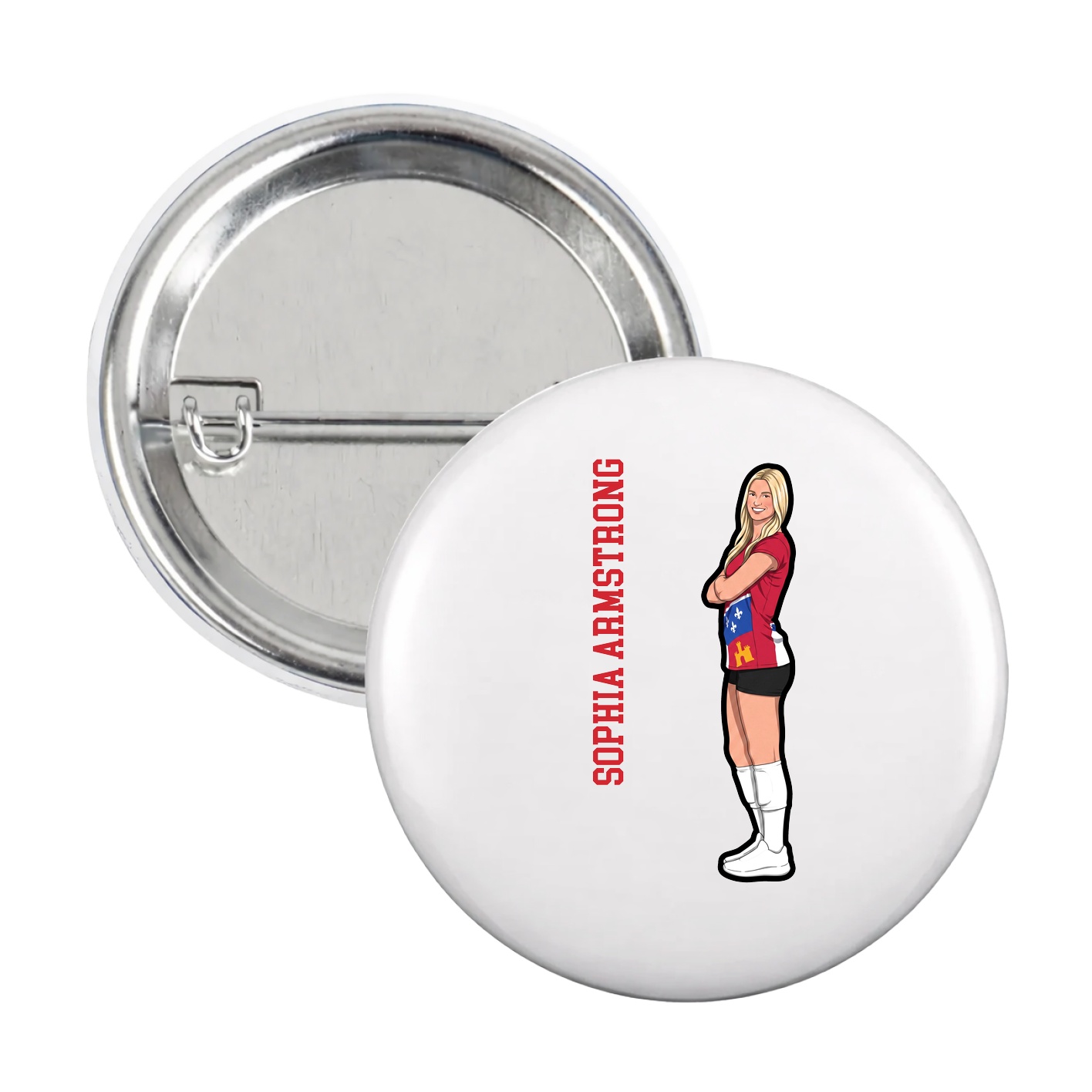Game Day Button — Name Vertical in White