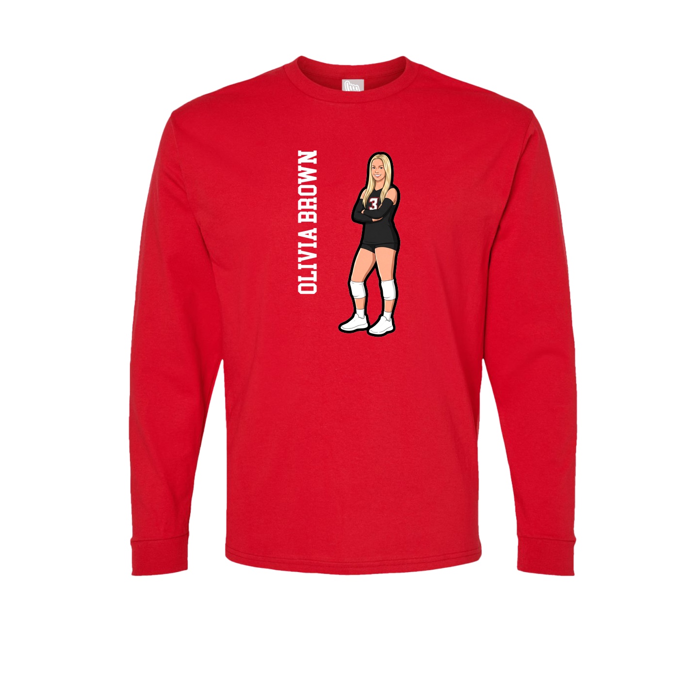 Long Sleeve Tee — Name Vertical in Red