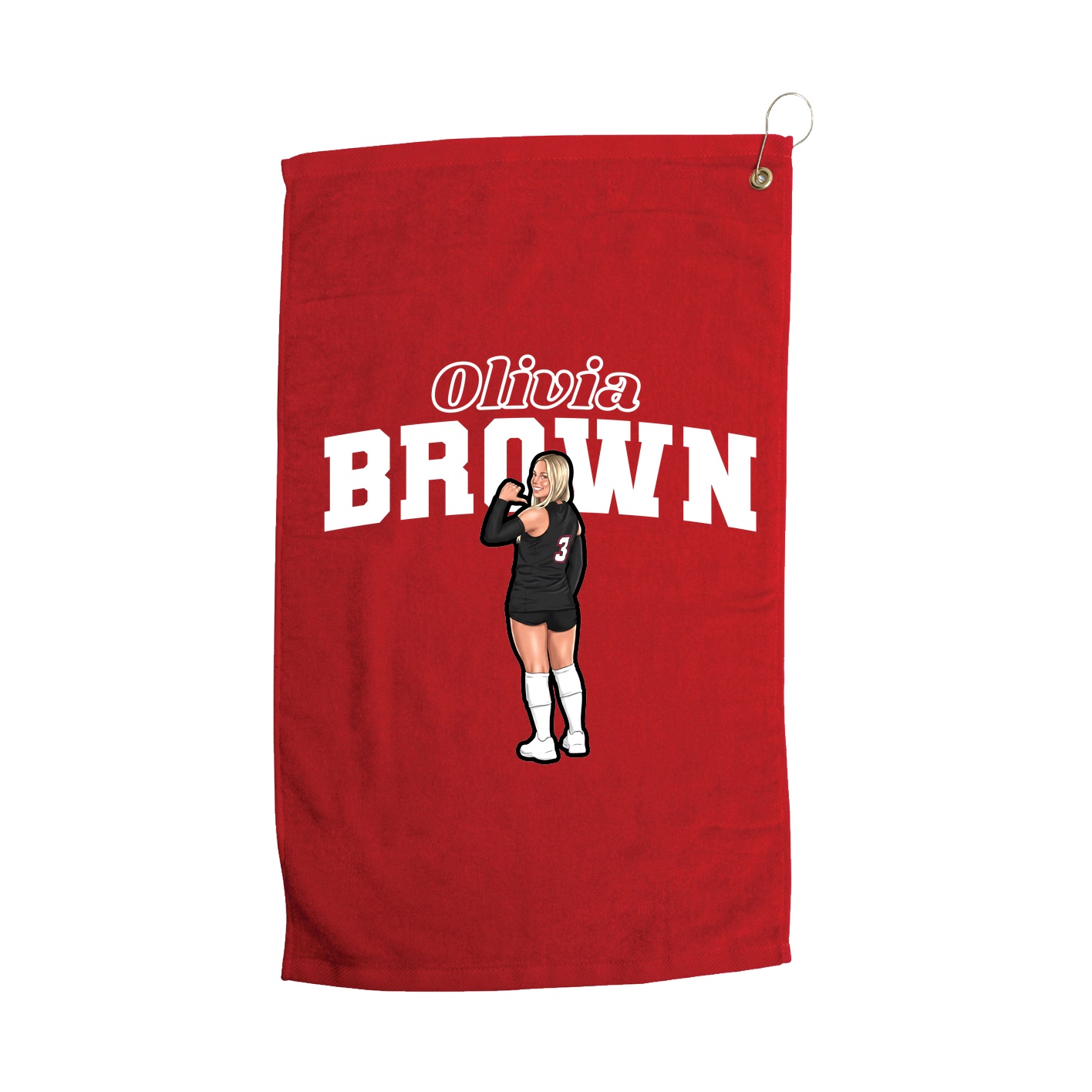 Golf Towel — Name Arch in Red