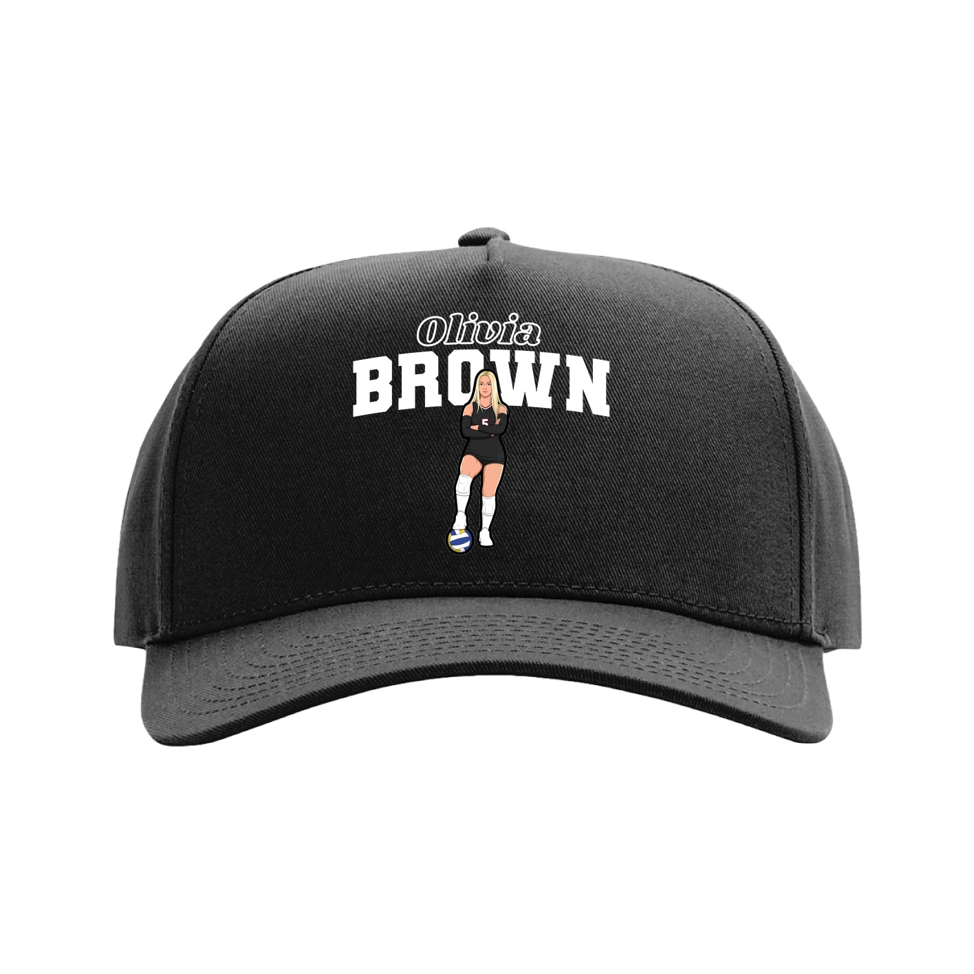 Full Fabric Five-Panel Champ Cap — Name Arch in Black