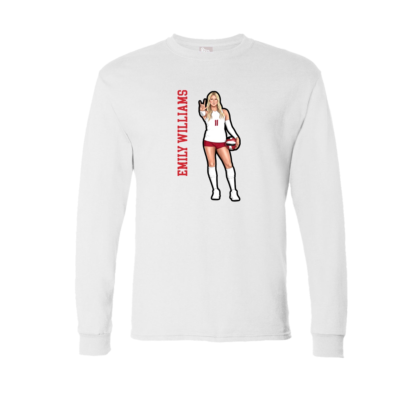 Long Sleeve Tee — Name Vertical in White
