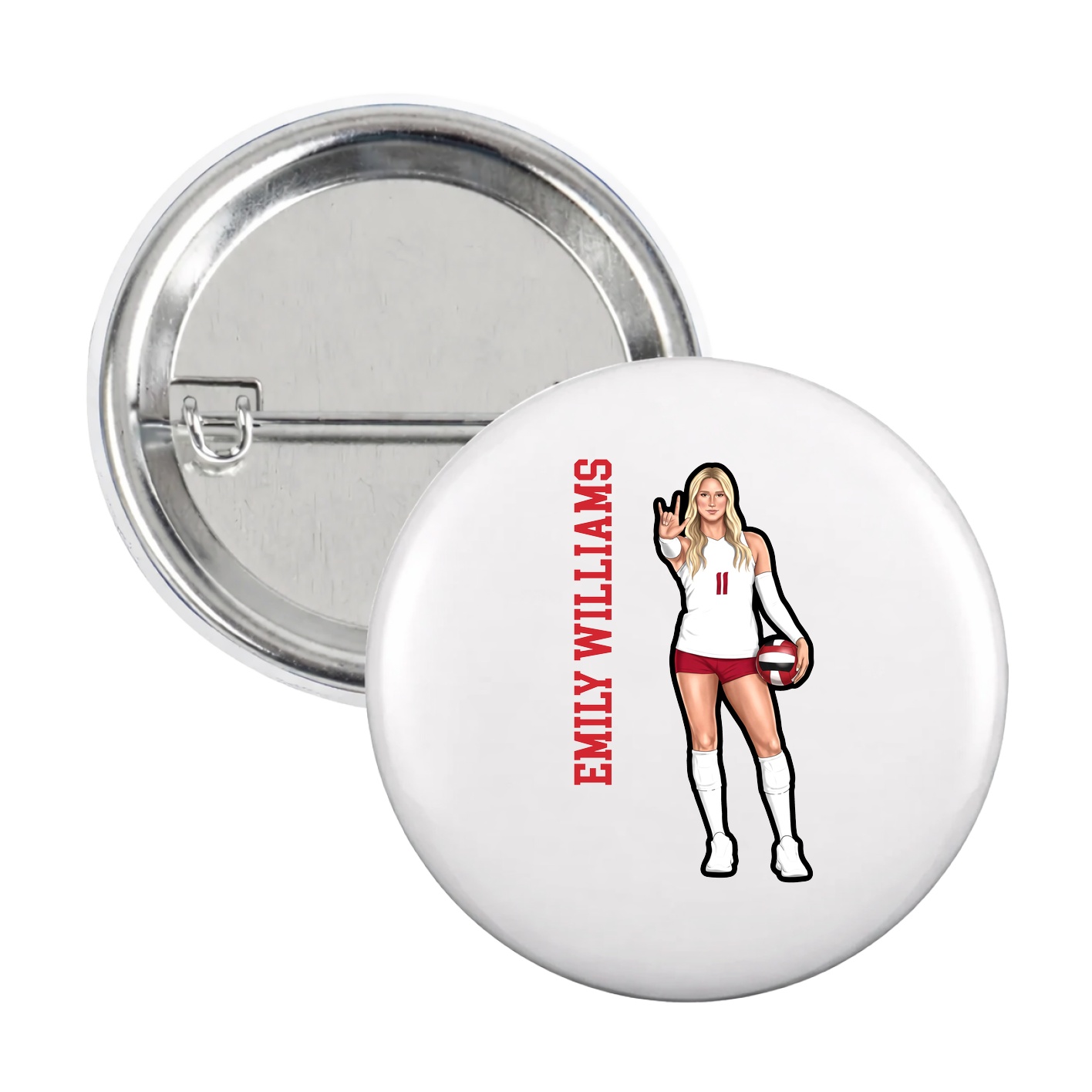 Game Day Button — Name Vertical in White