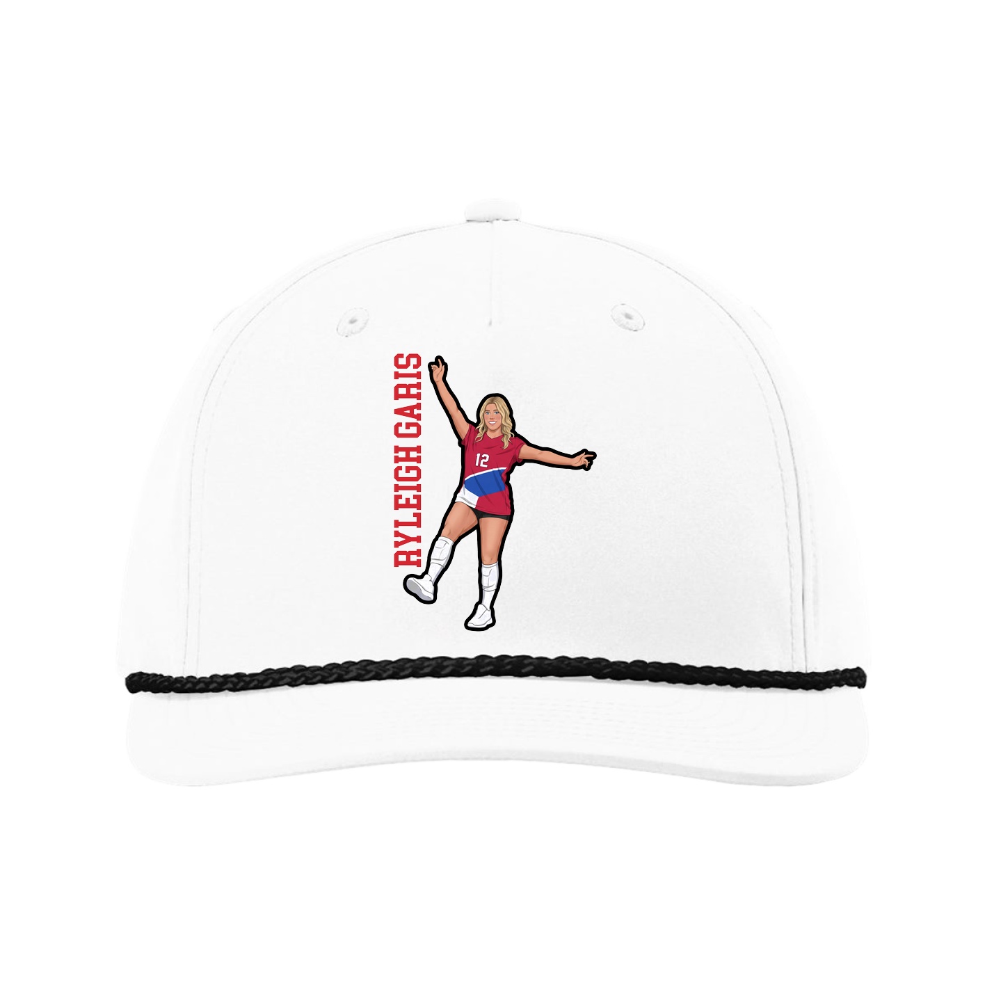Five-Panel Classic Rope Cap — Name Vertical in White