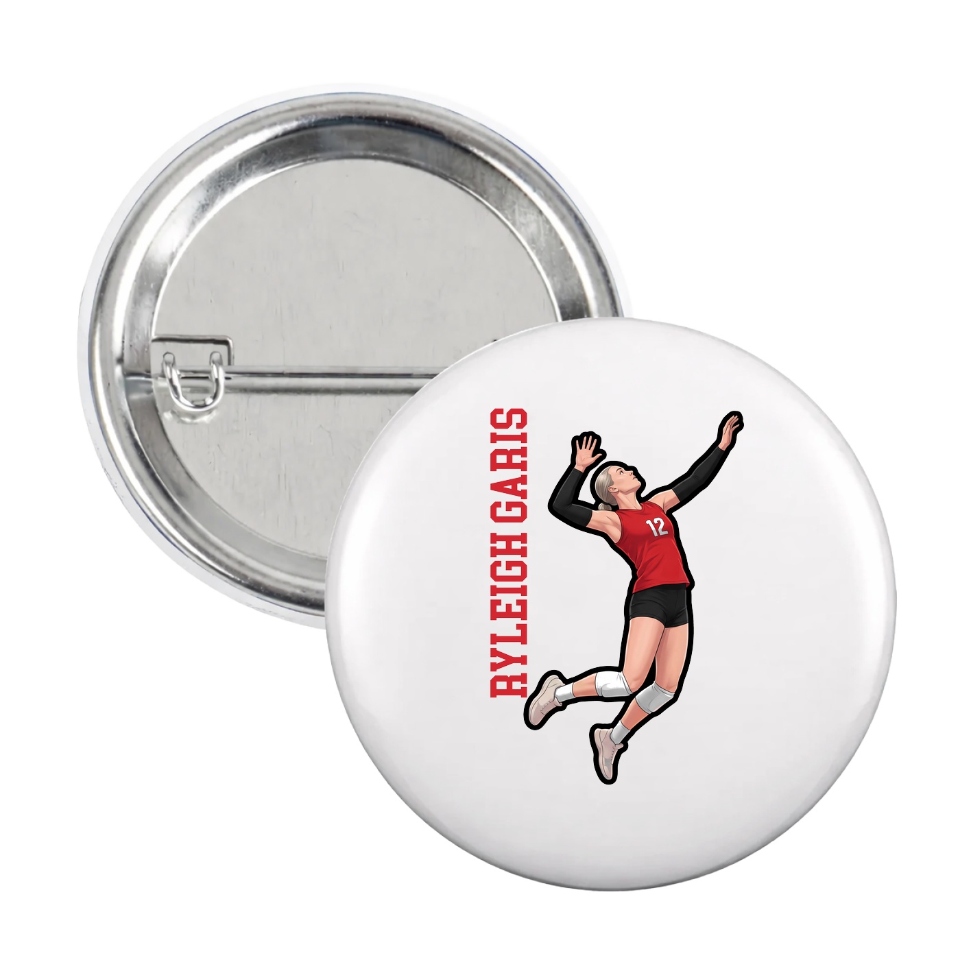 Game Day Button — Name Vertical in White