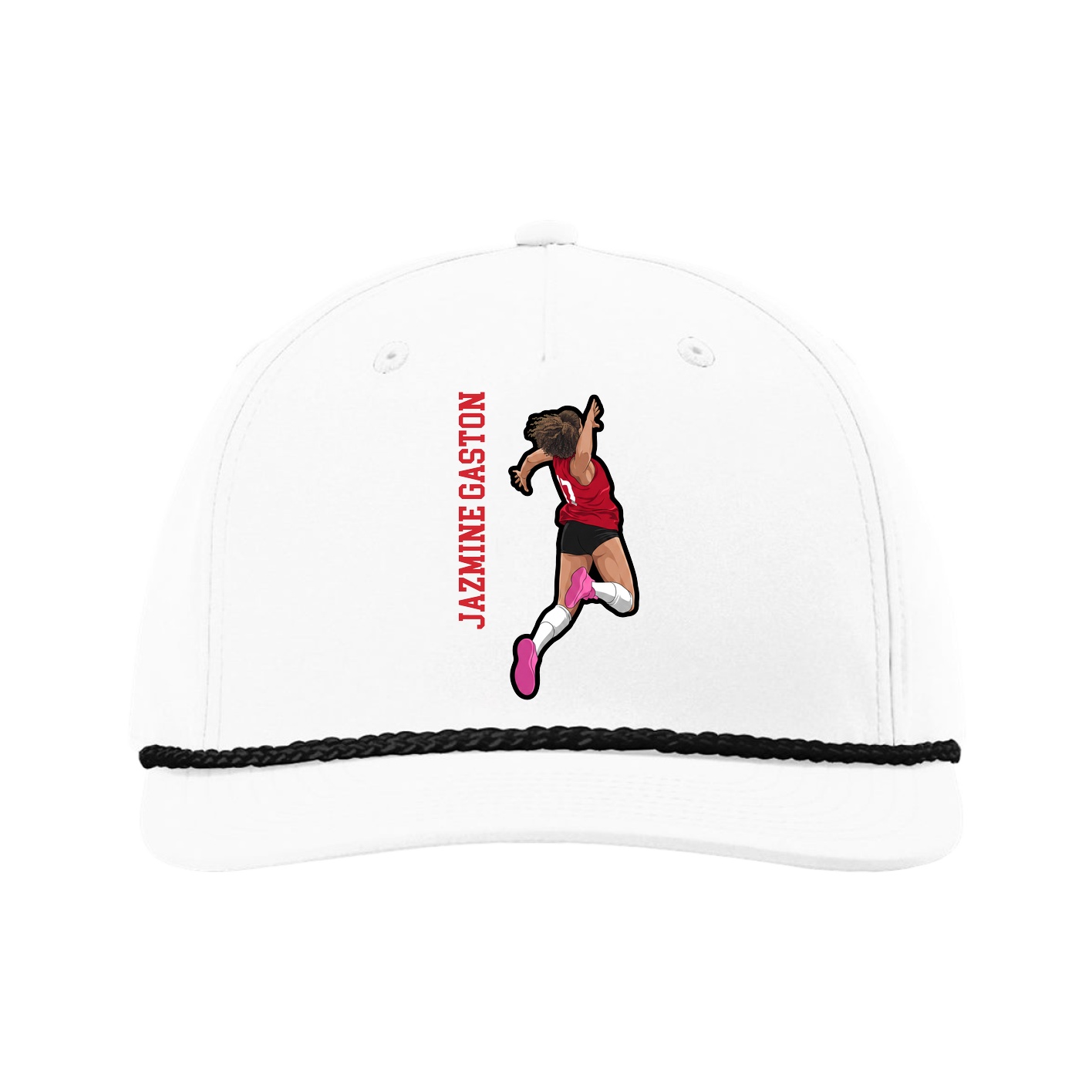 Five-Panel Classic Rope Cap — Name Vertical in White