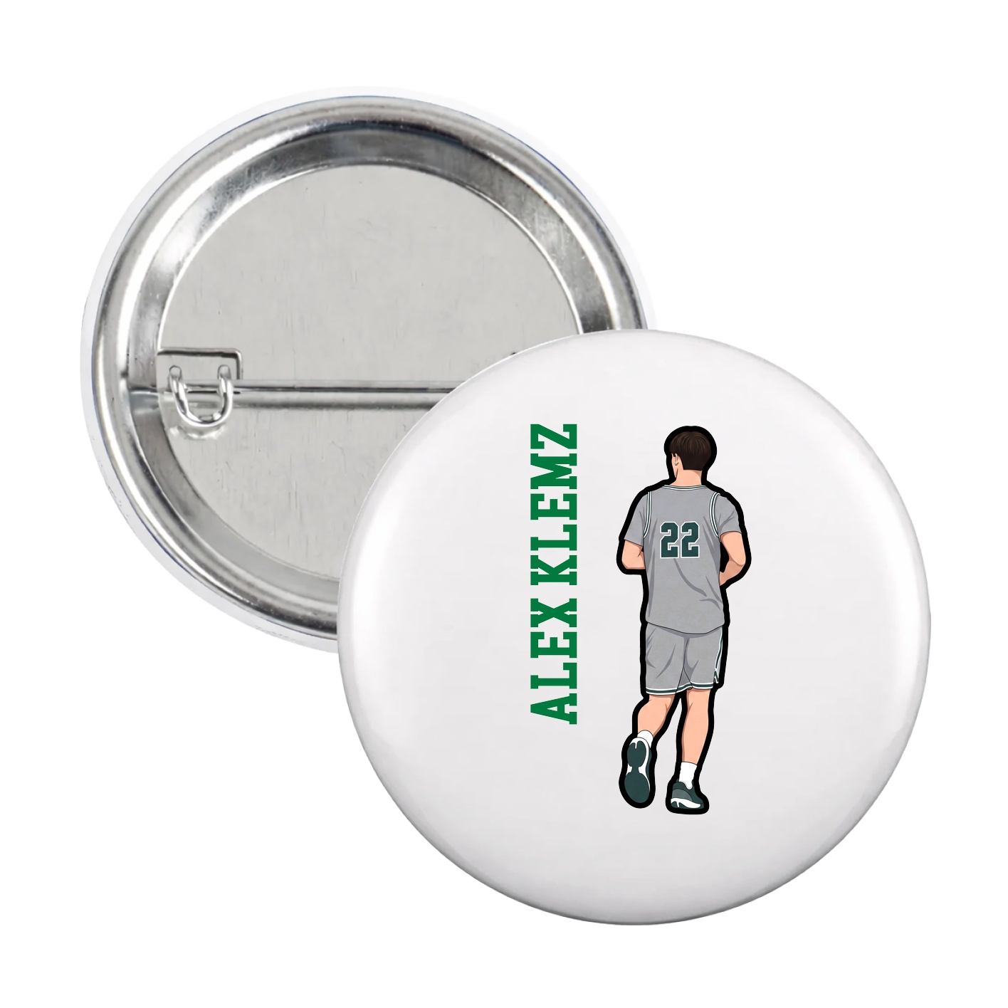 Game Day Button — Name Vertical in White