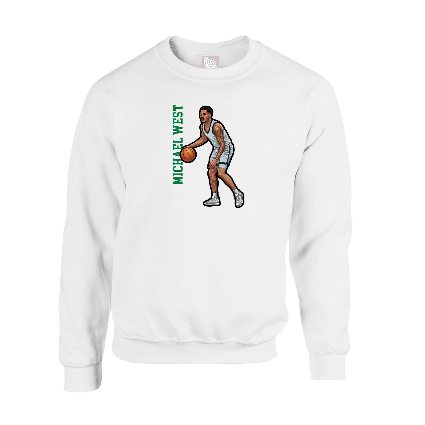 Fleece Crew — Name Vertical in White
