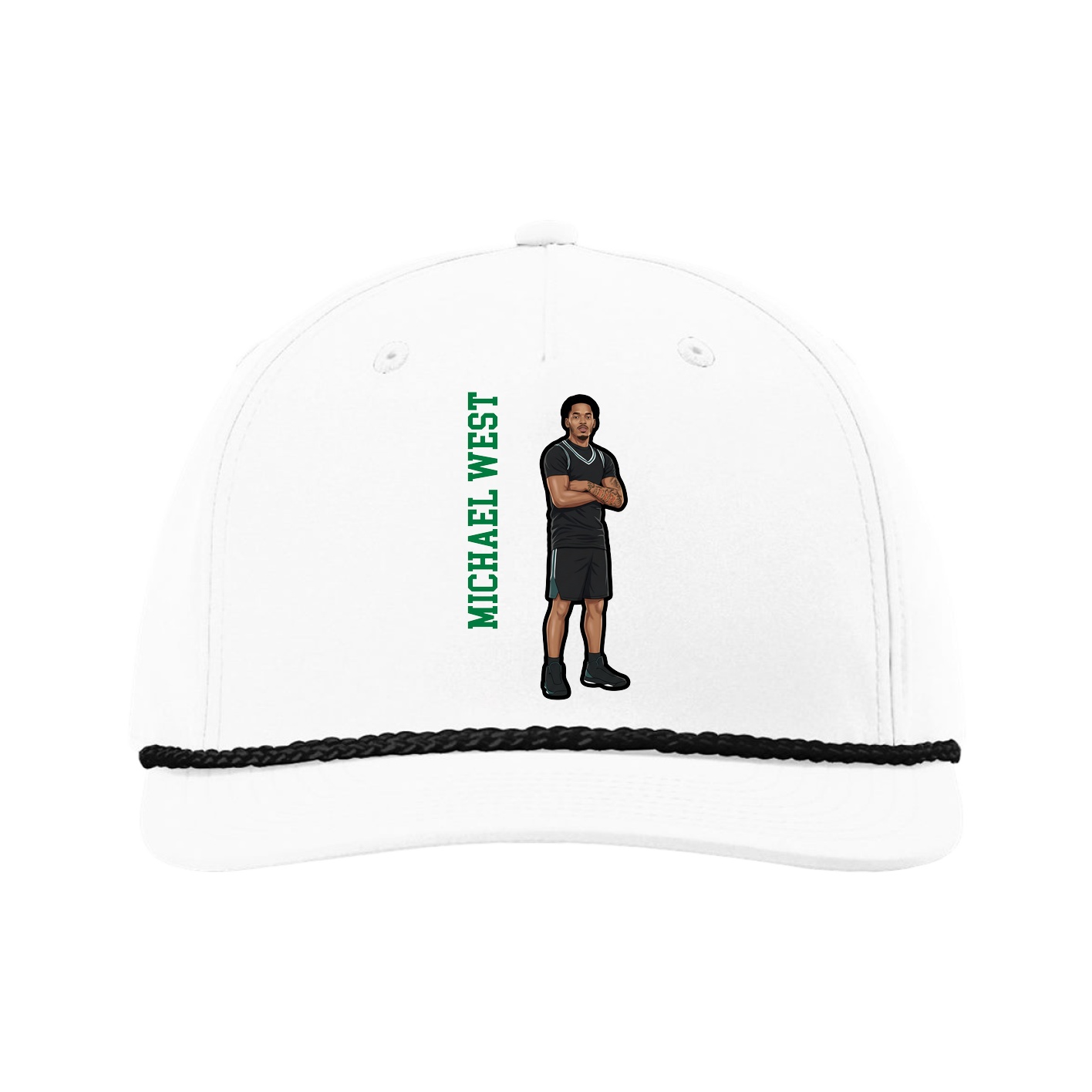 Five-Panel Classic Rope Cap — Name Vertical in White