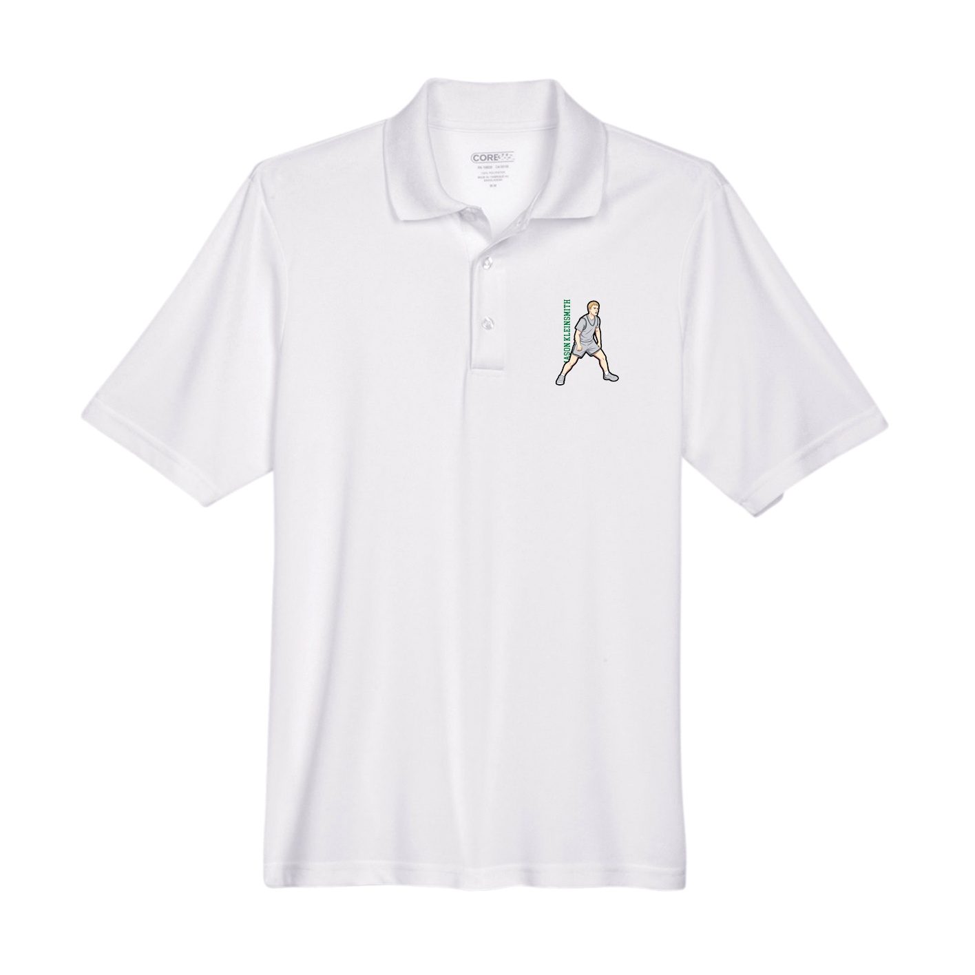 Performance Polo — Name Vertical in White