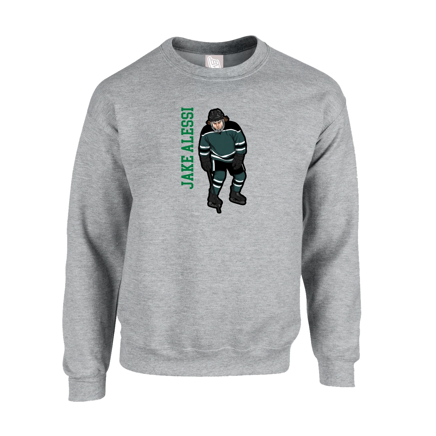 Fleece Crew — Name Vertical in Grey