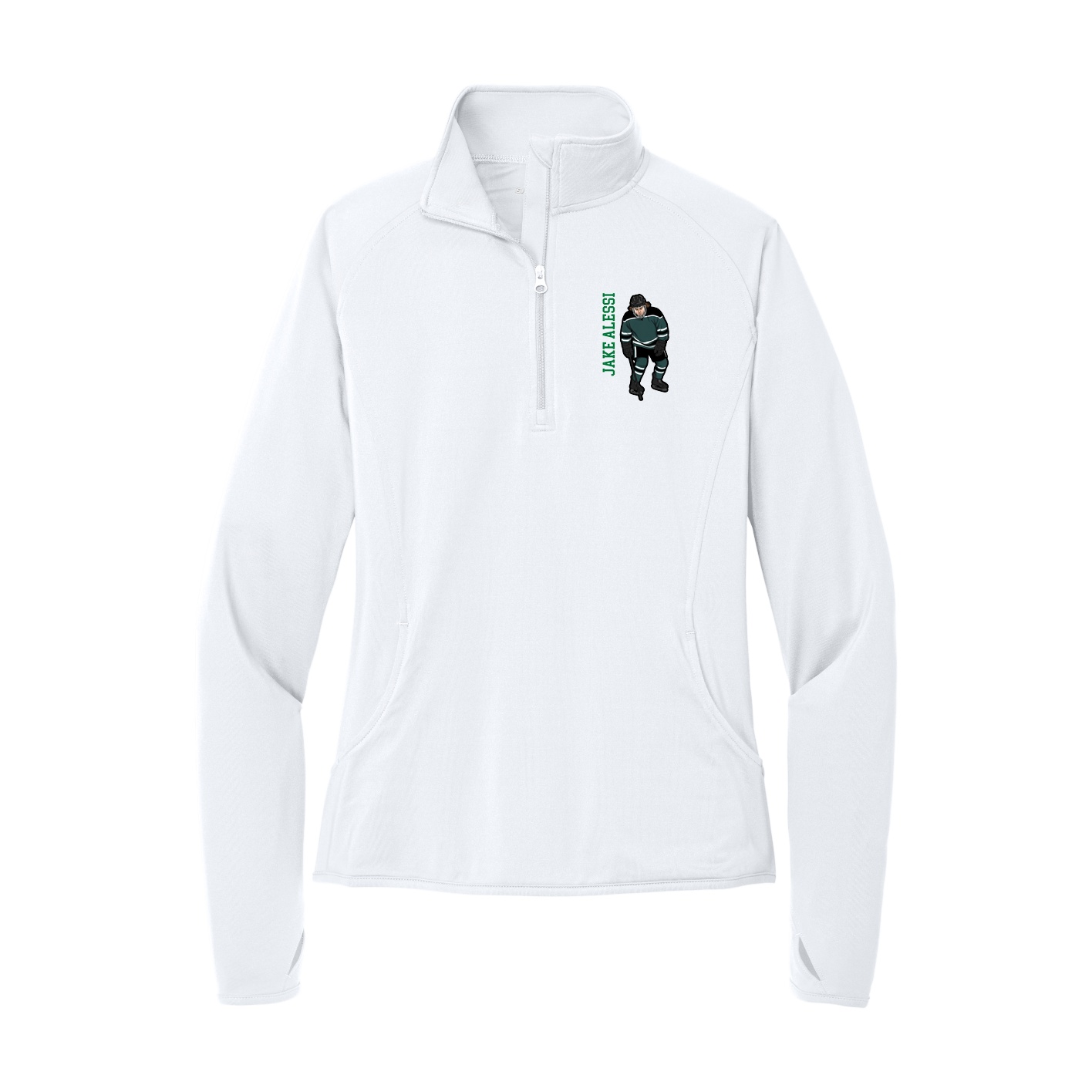 Women's Q-Zip Pullover — Name Vertical in White