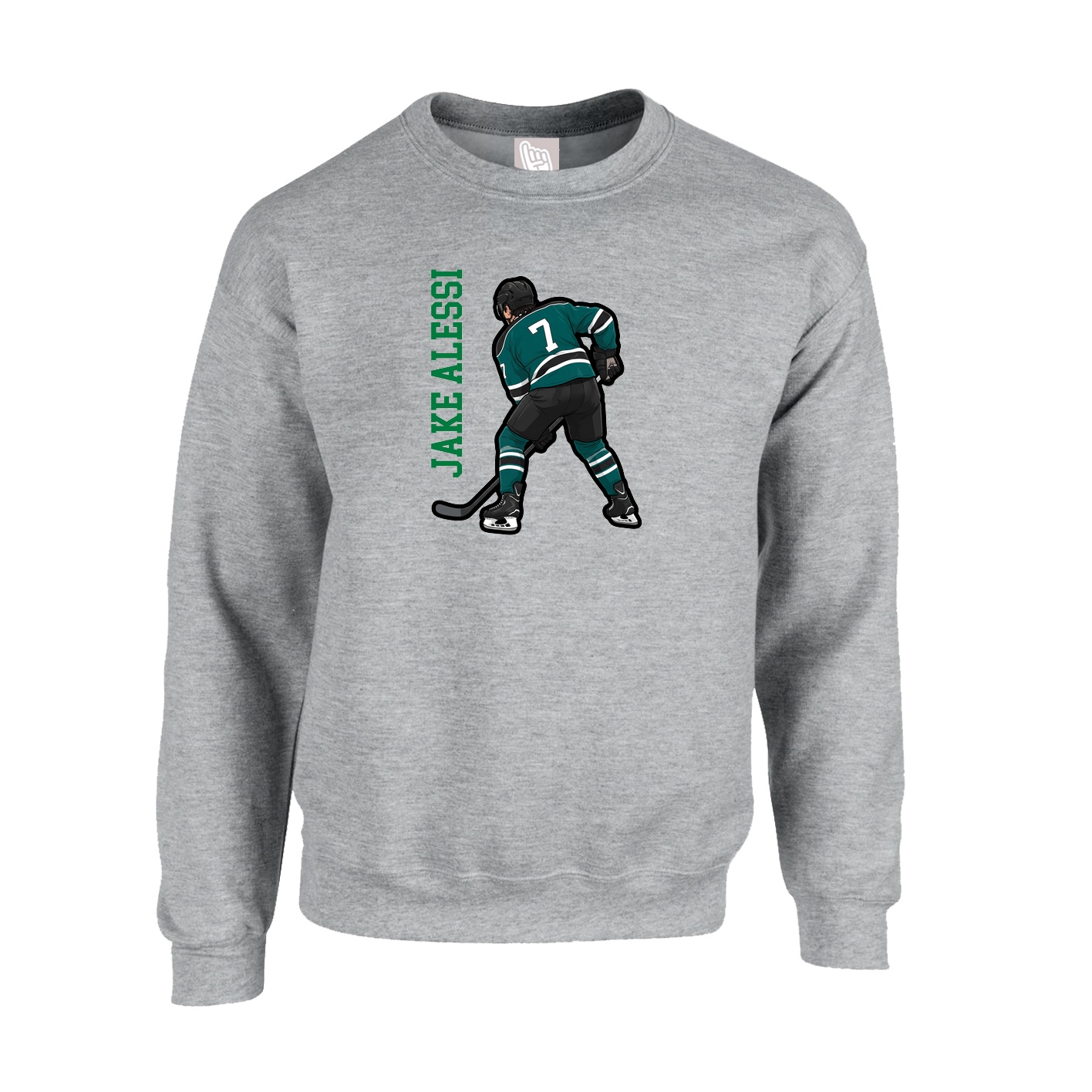 Fleece Crew — Name Vertical in Grey