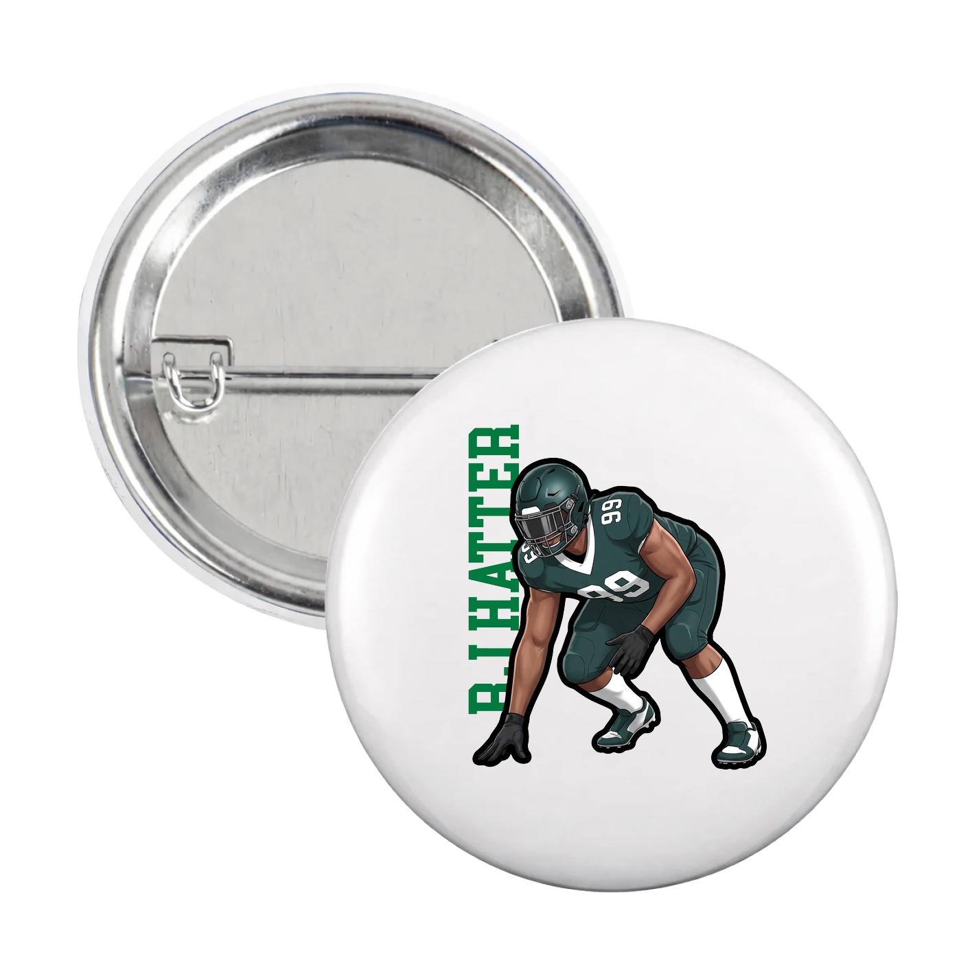 Game Day Button — Name Vertical in White
