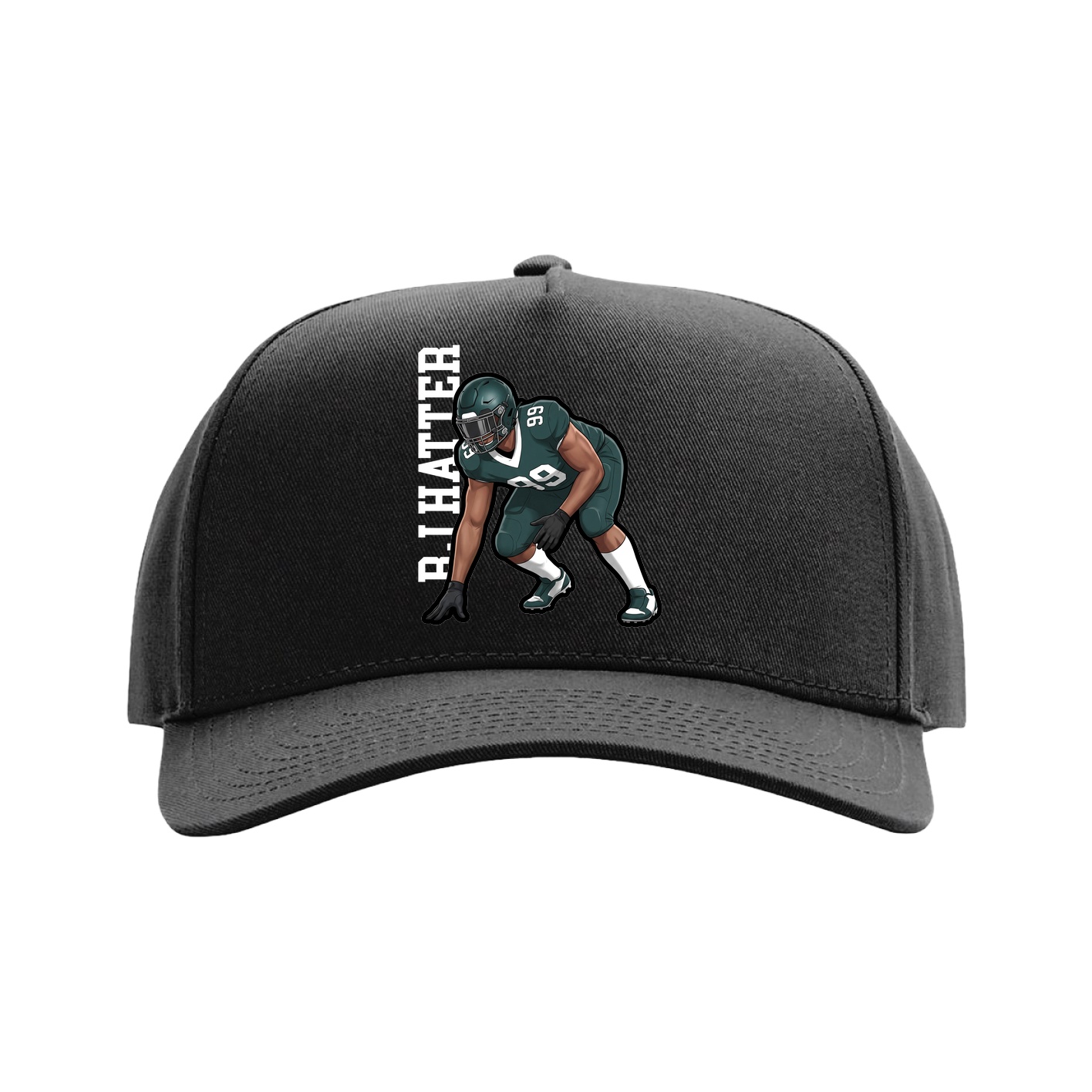 Full Fabric Five-Panel Champ Cap — Name Vertical in Black