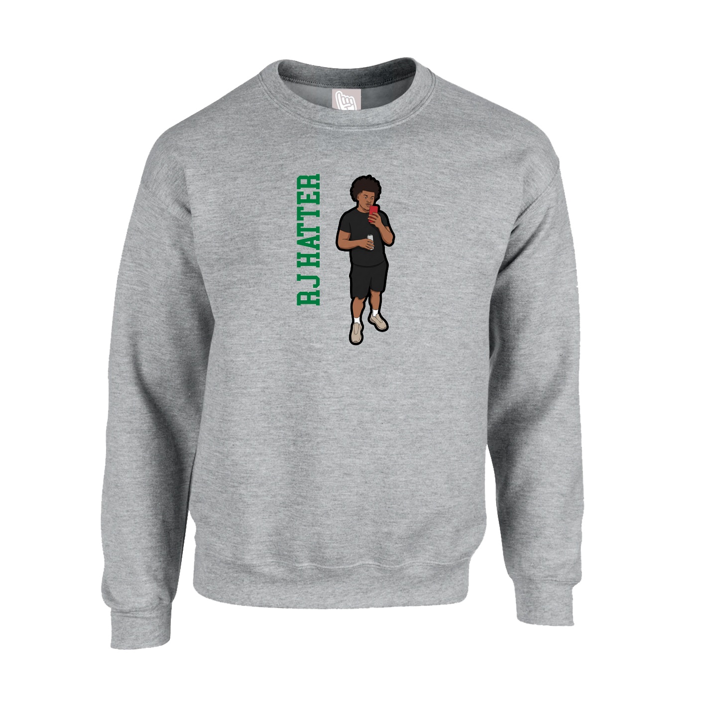 Fleece Crew — Name Vertical in Grey