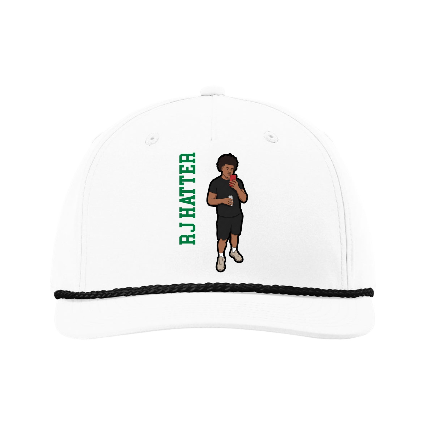 Five-Panel Classic Rope Cap — Name Vertical in White