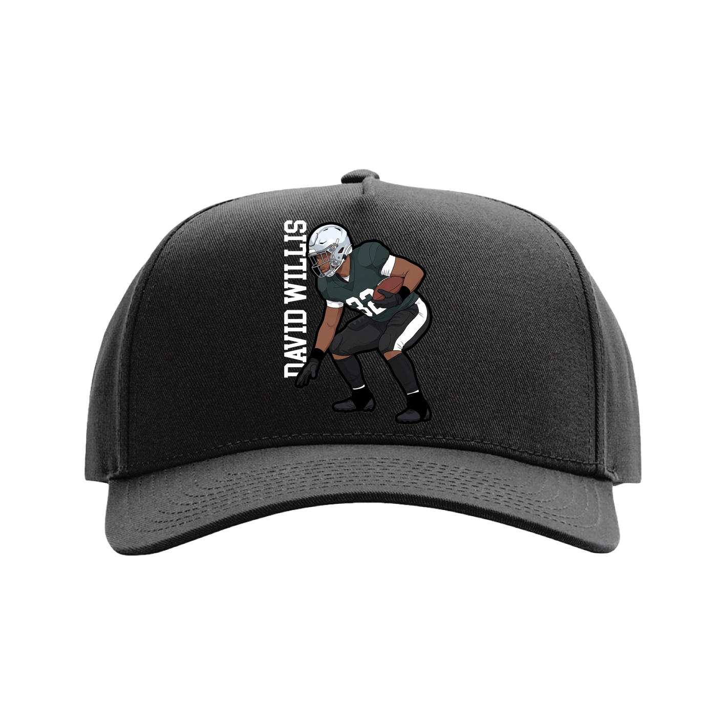 Full Fabric Five-Panel Champ Cap — Name Vertical in Black