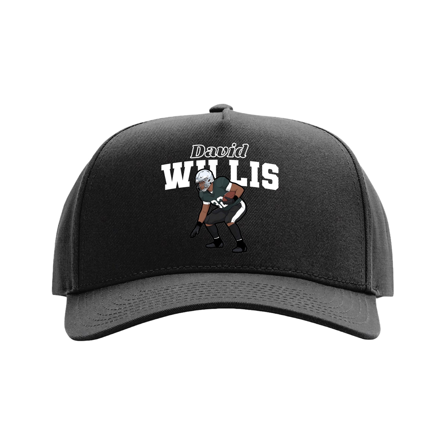 Full Fabric Five-Panel Champ Cap — Name Arch in Black
