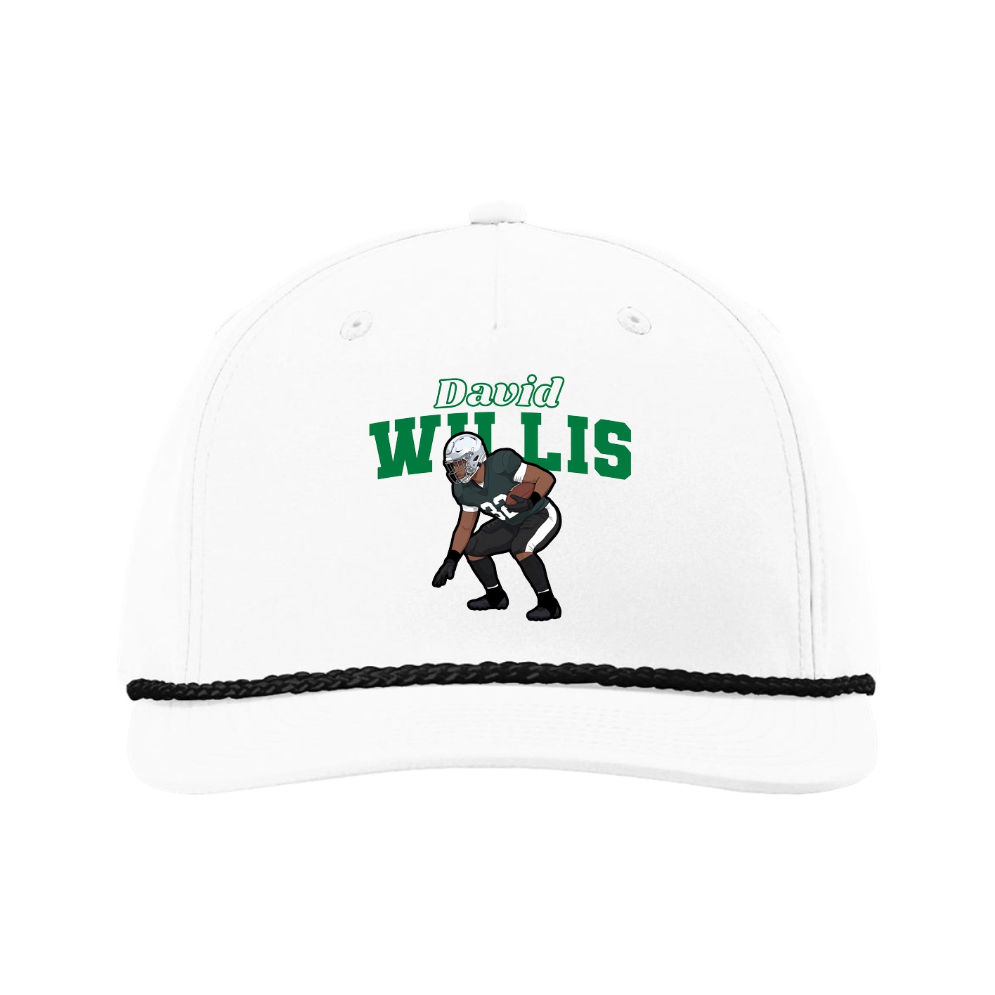 Five-Panel Classic Rope Cap — Name Arch in White