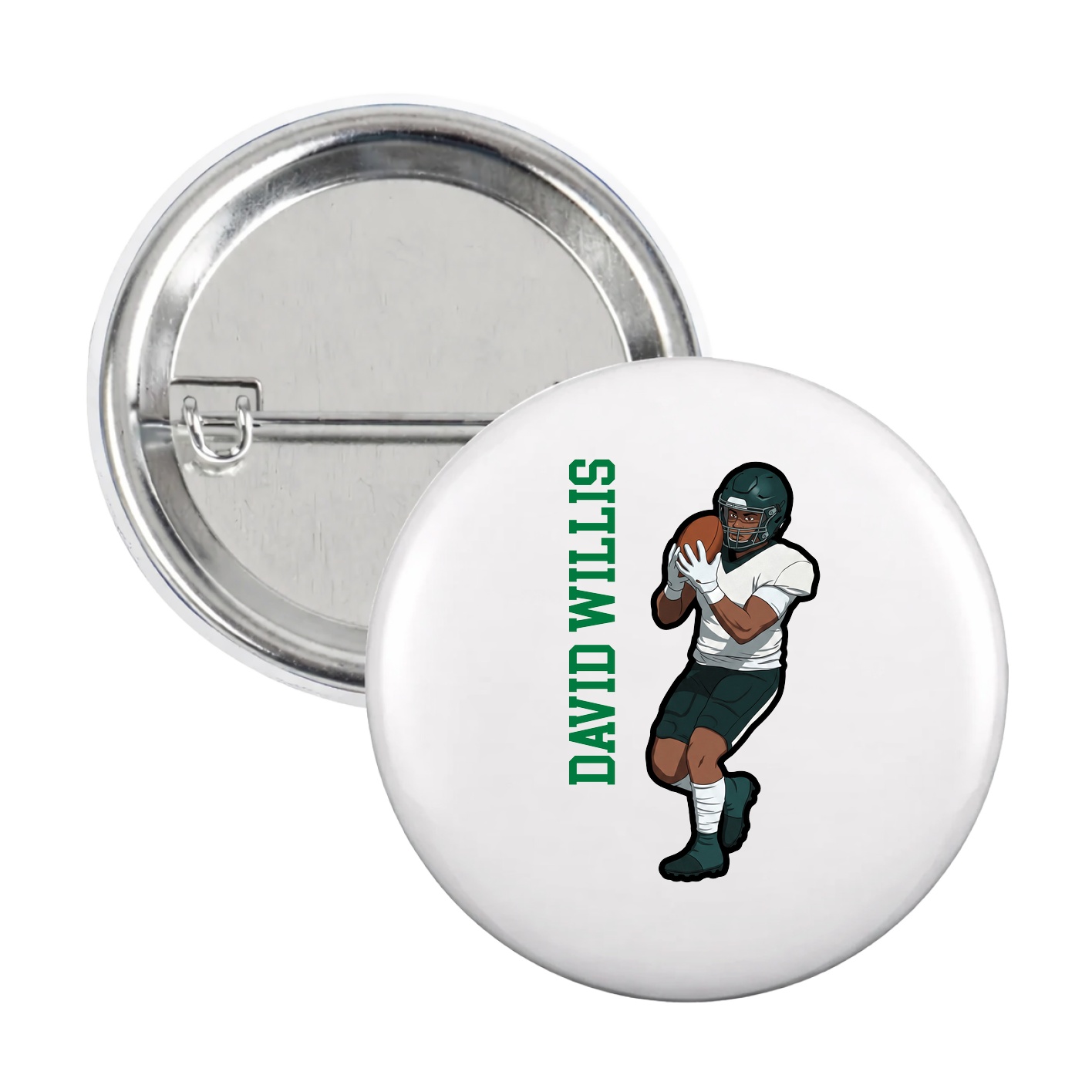 Game Day Button — Name Vertical in White