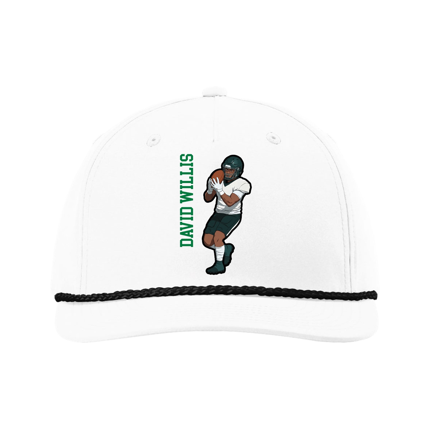 Five-Panel Classic Rope Cap — Name Vertical in White