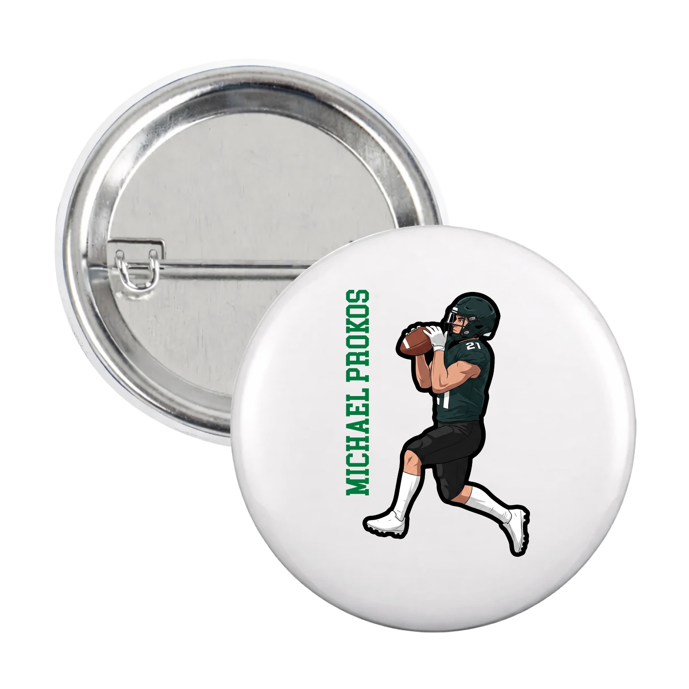 Game Day Button — Name Vertical in White