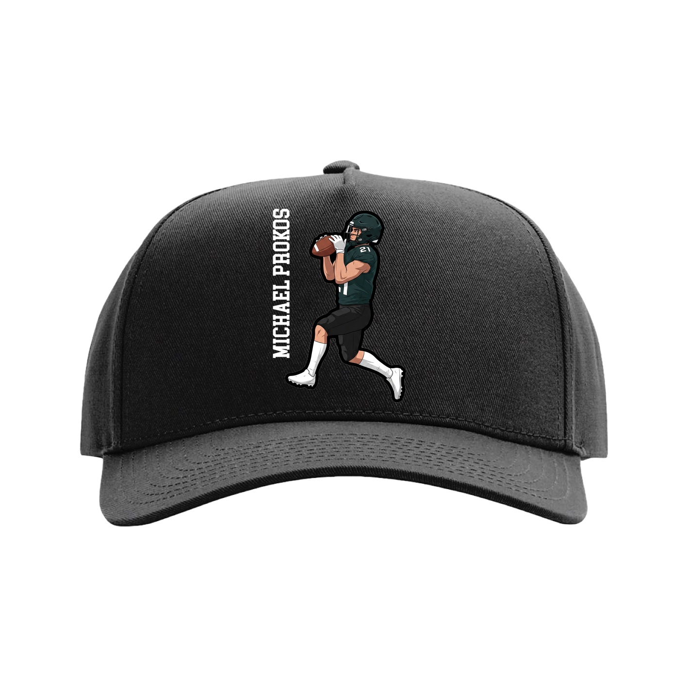Full Fabric Five-Panel Champ Cap — Name Vertical in Black