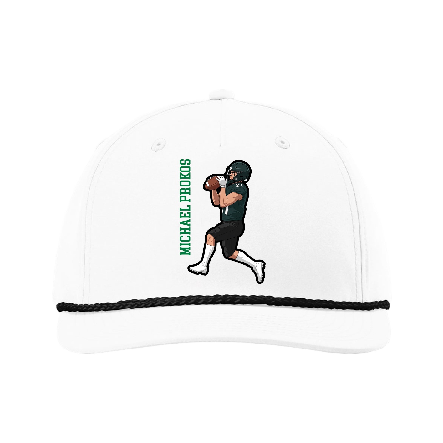 Five-Panel Classic Rope Cap — Name Vertical in White