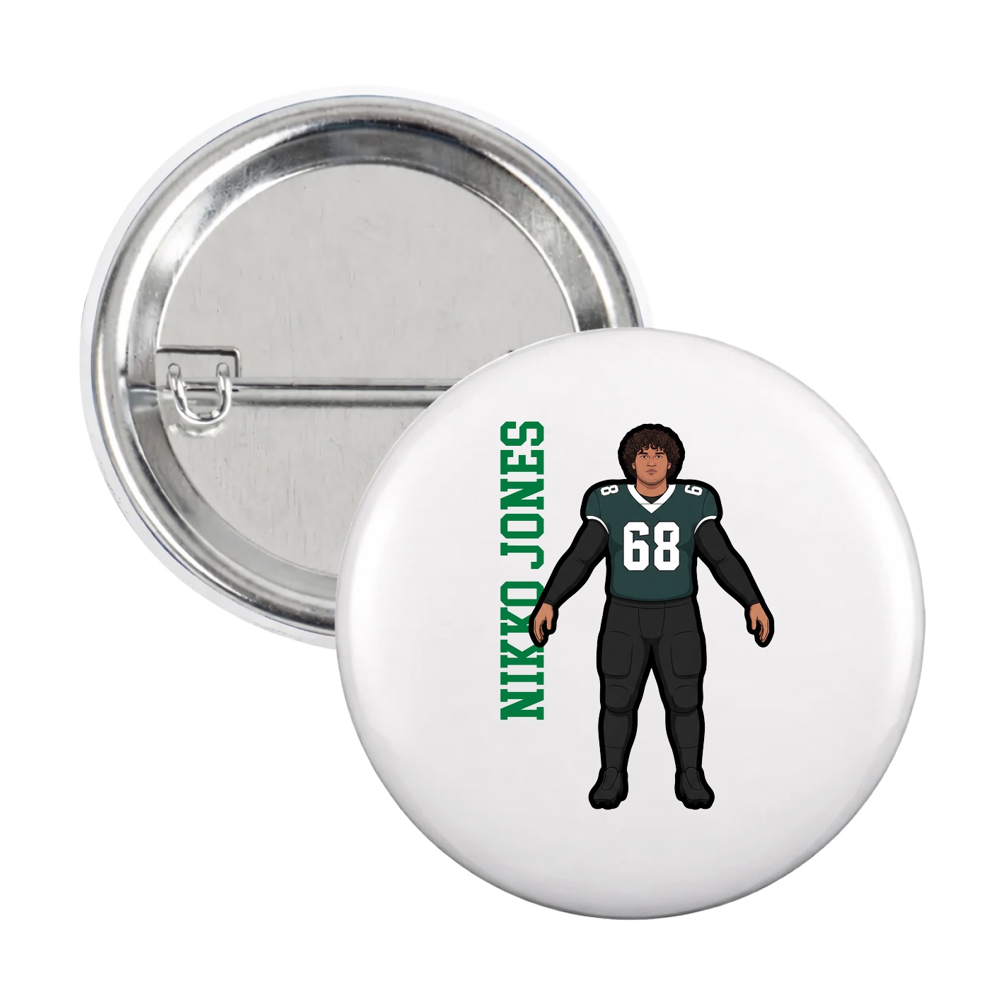 Game Day Button — Name Vertical in White