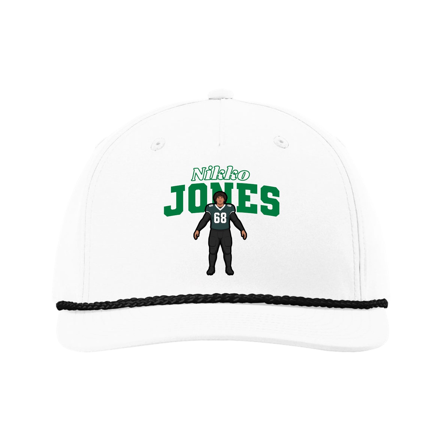 Five-Panel Classic Rope Cap — Name Arch in White