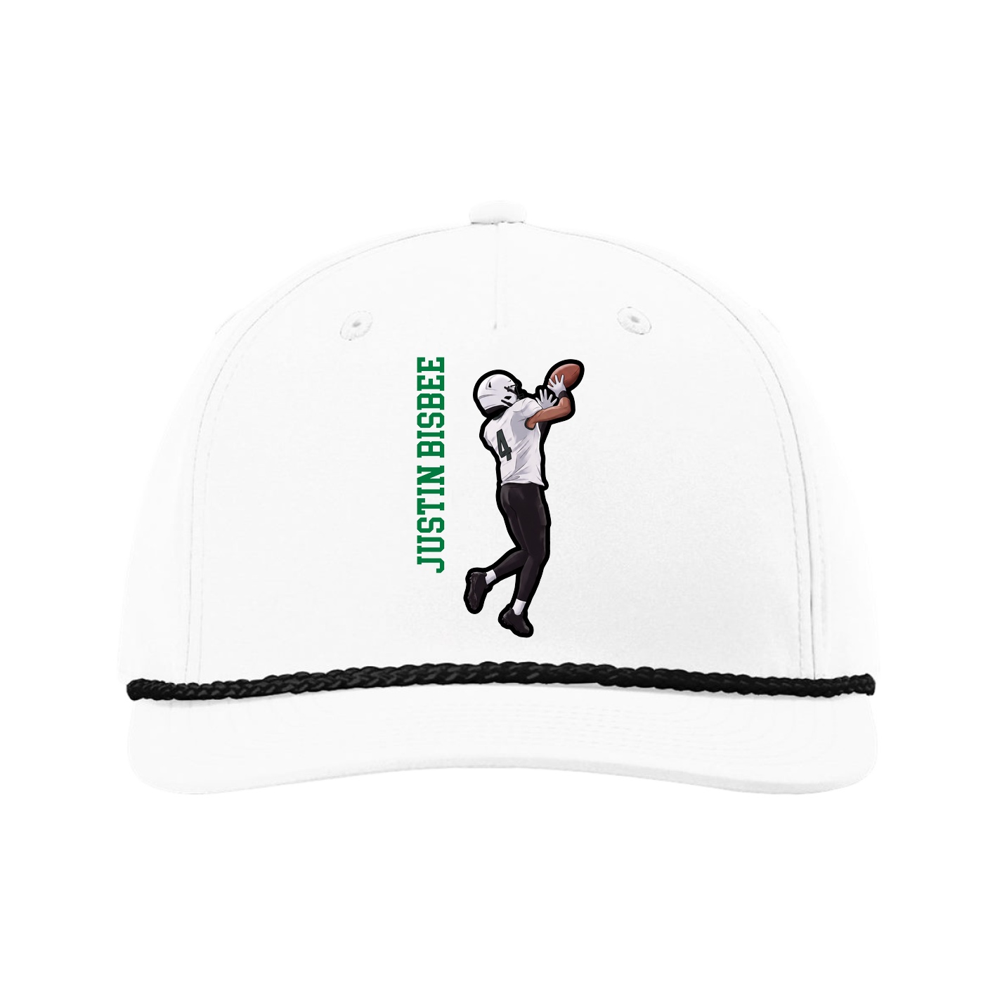 Five-Panel Classic Rope Cap — Name Vertical in White