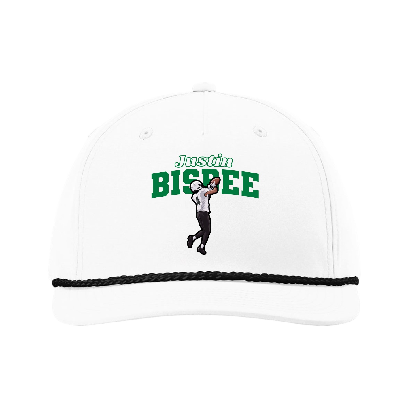 Five-Panel Classic Rope Cap — Name Arch in White