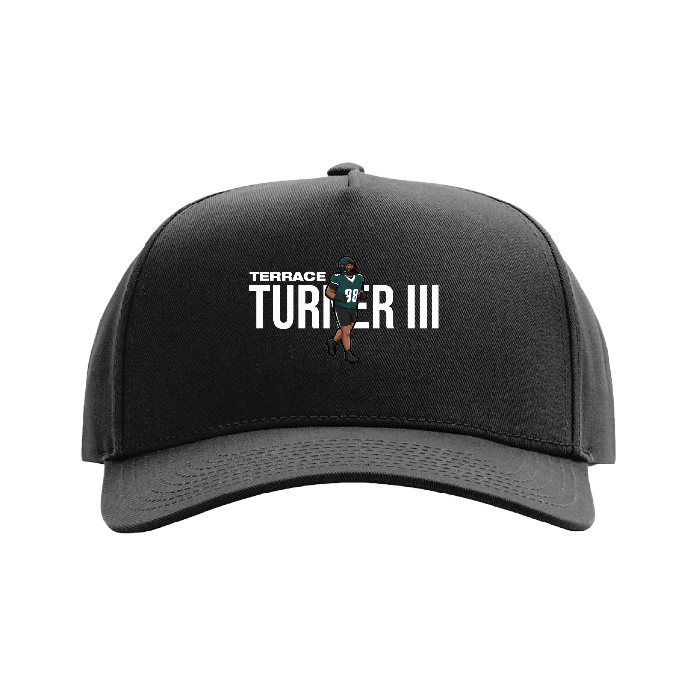 Full Fabric Five-Panel Champ Cap — Player Name in Black
