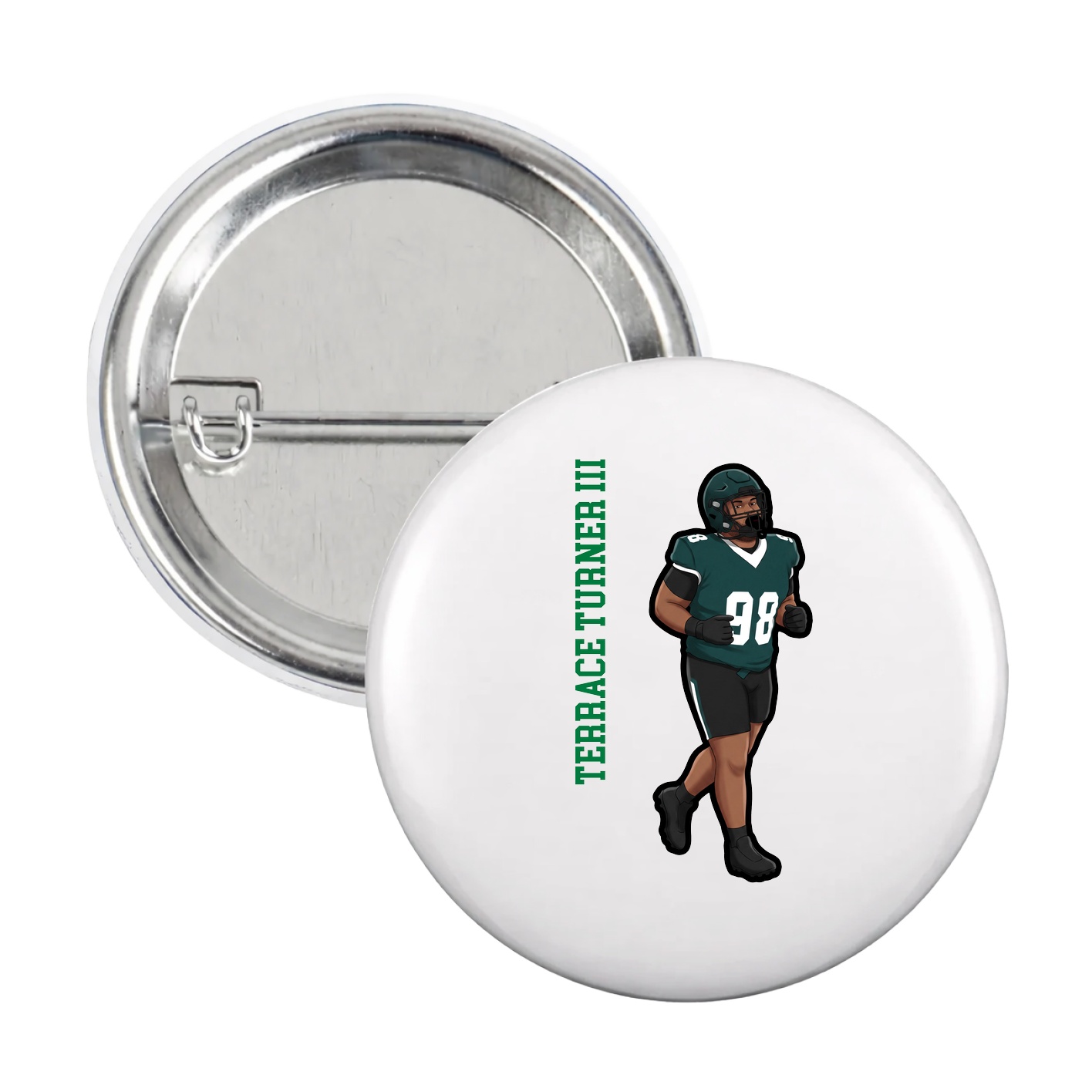 Game Day Button — Name Vertical in White