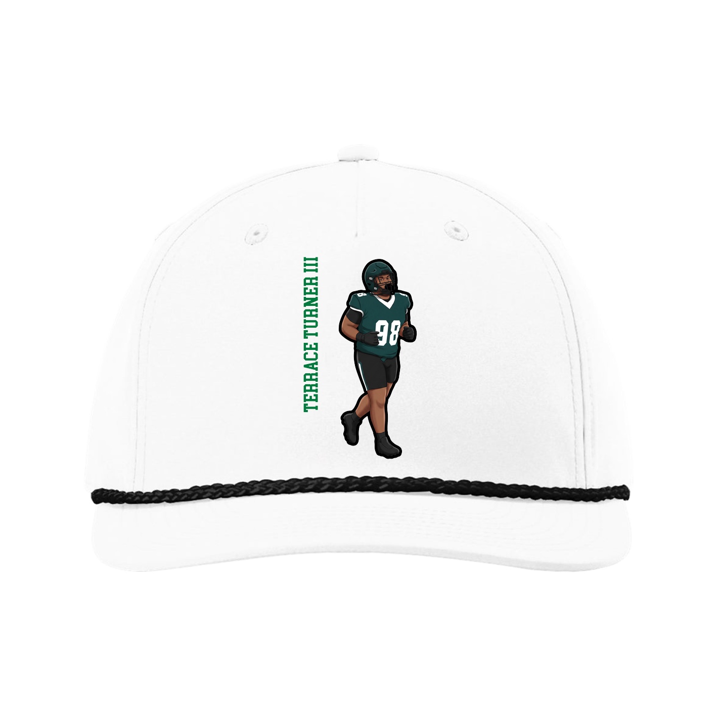 Five-Panel Classic Rope Cap — Name Vertical in White