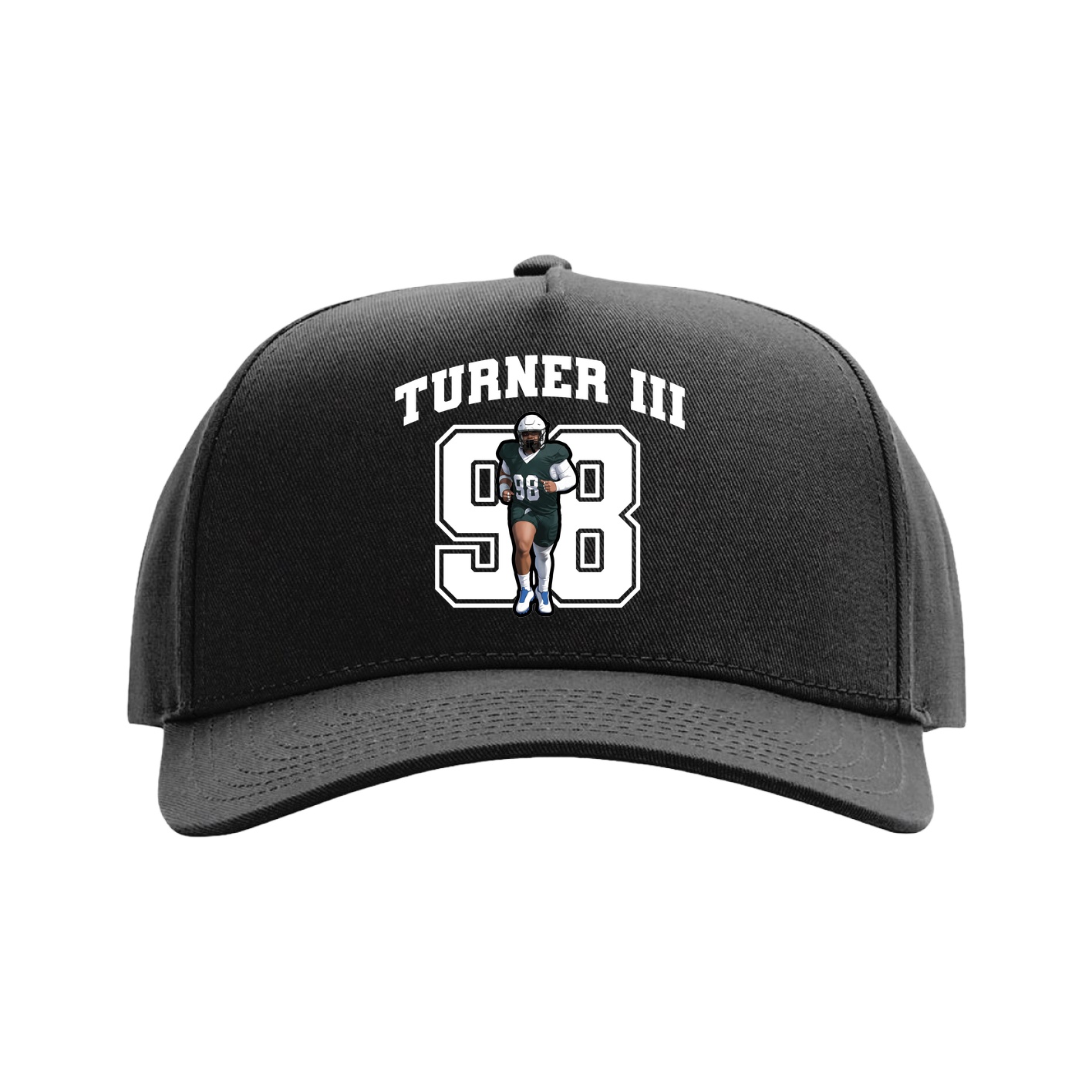 Full Fabric Five-Panel Champ Cap — Number in Black