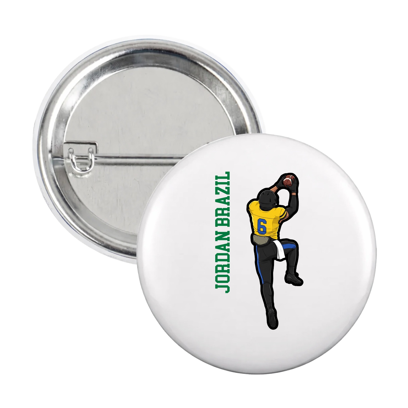 Game Day Button — Name Vertical in White