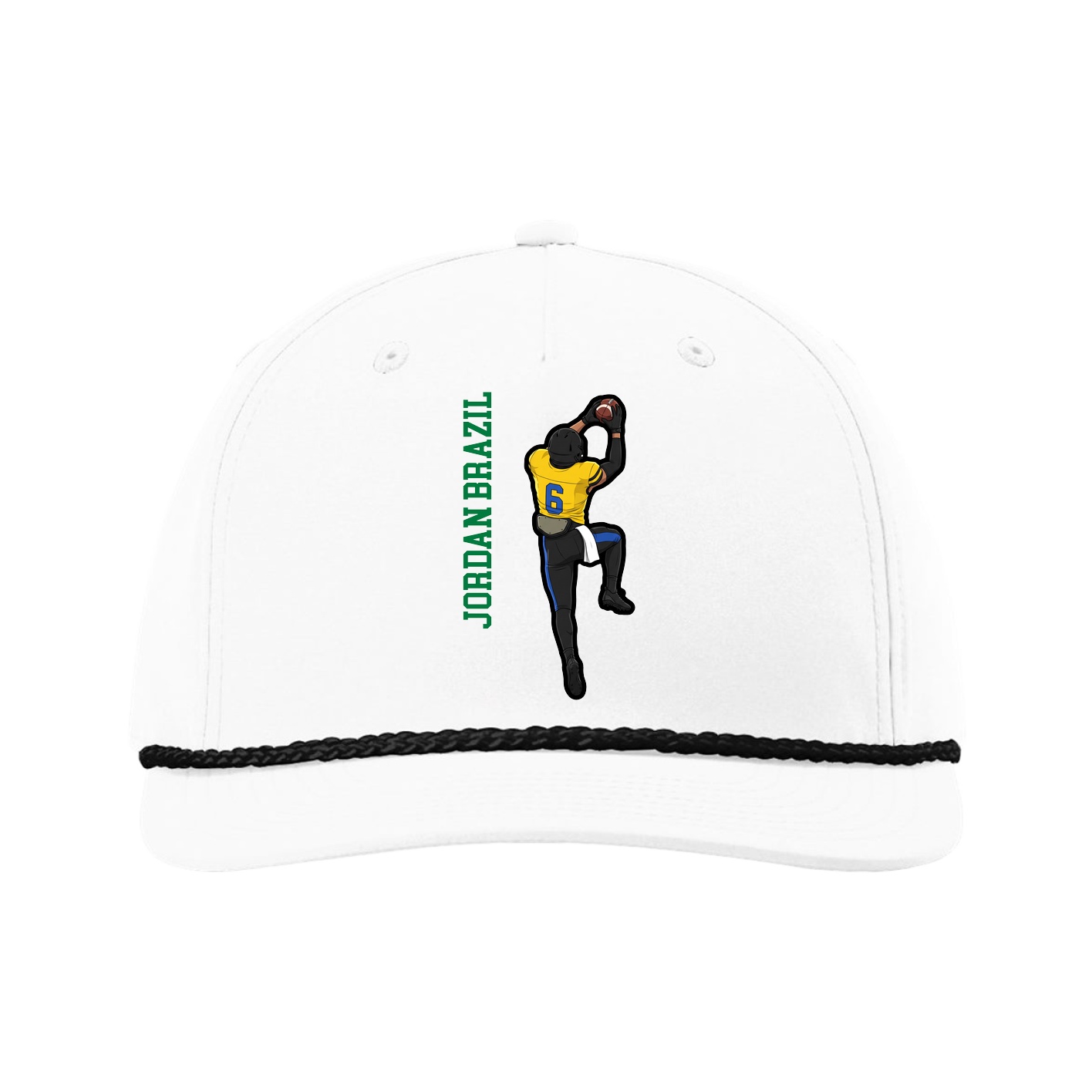 Five-Panel Classic Rope Cap — Name Vertical in White