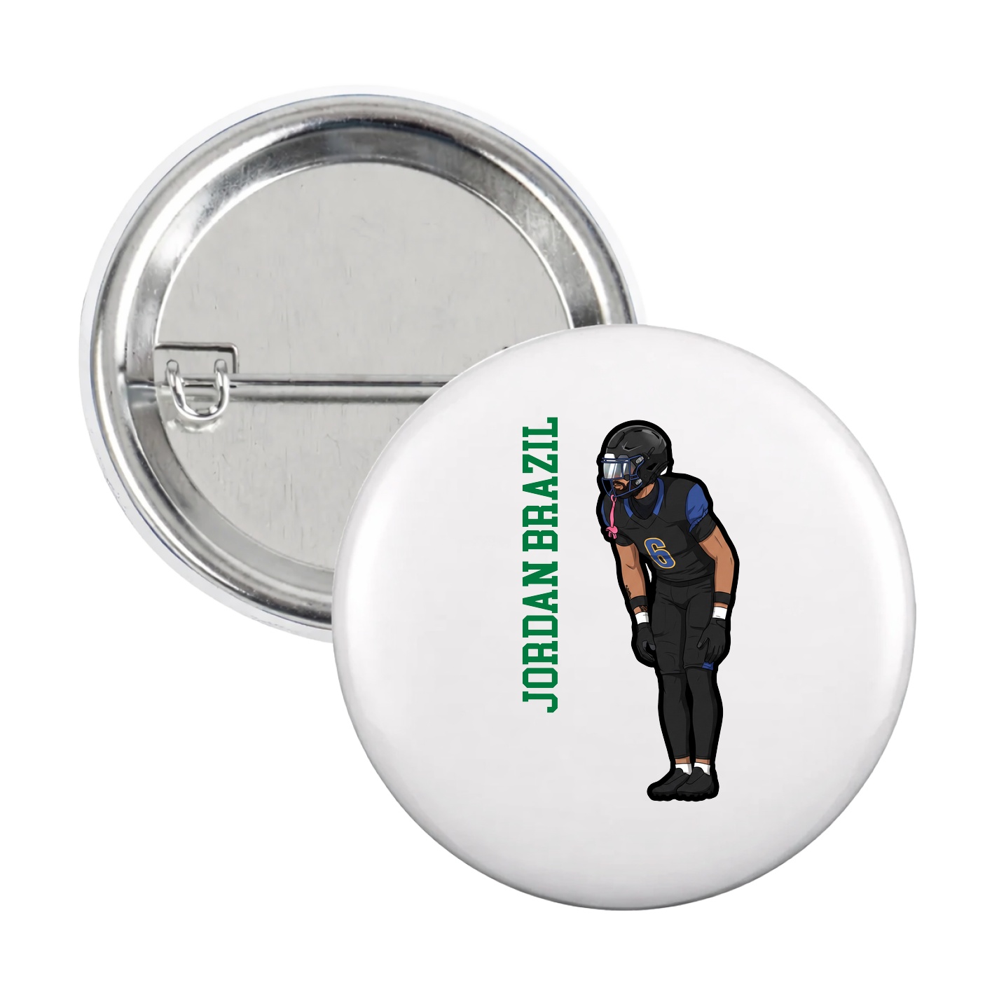 Game Day Button — Name Vertical in White