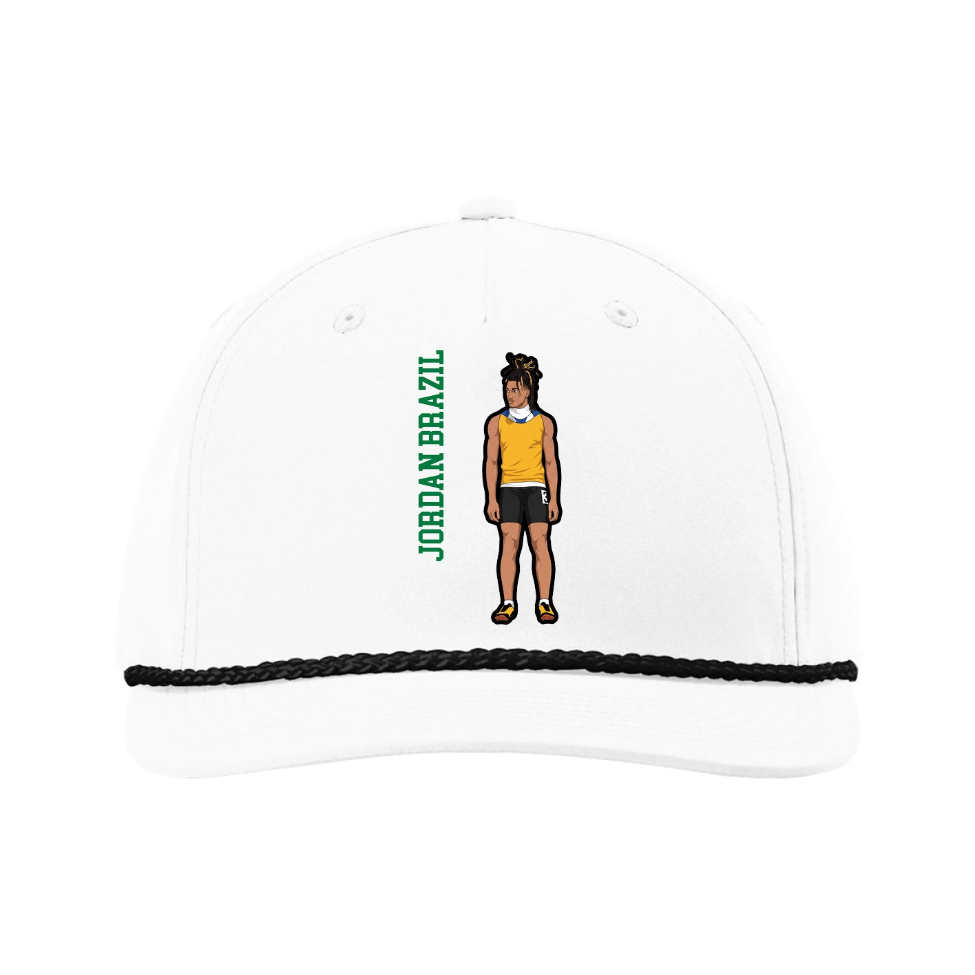 Five-Panel Classic Rope Cap — Name Vertical in White