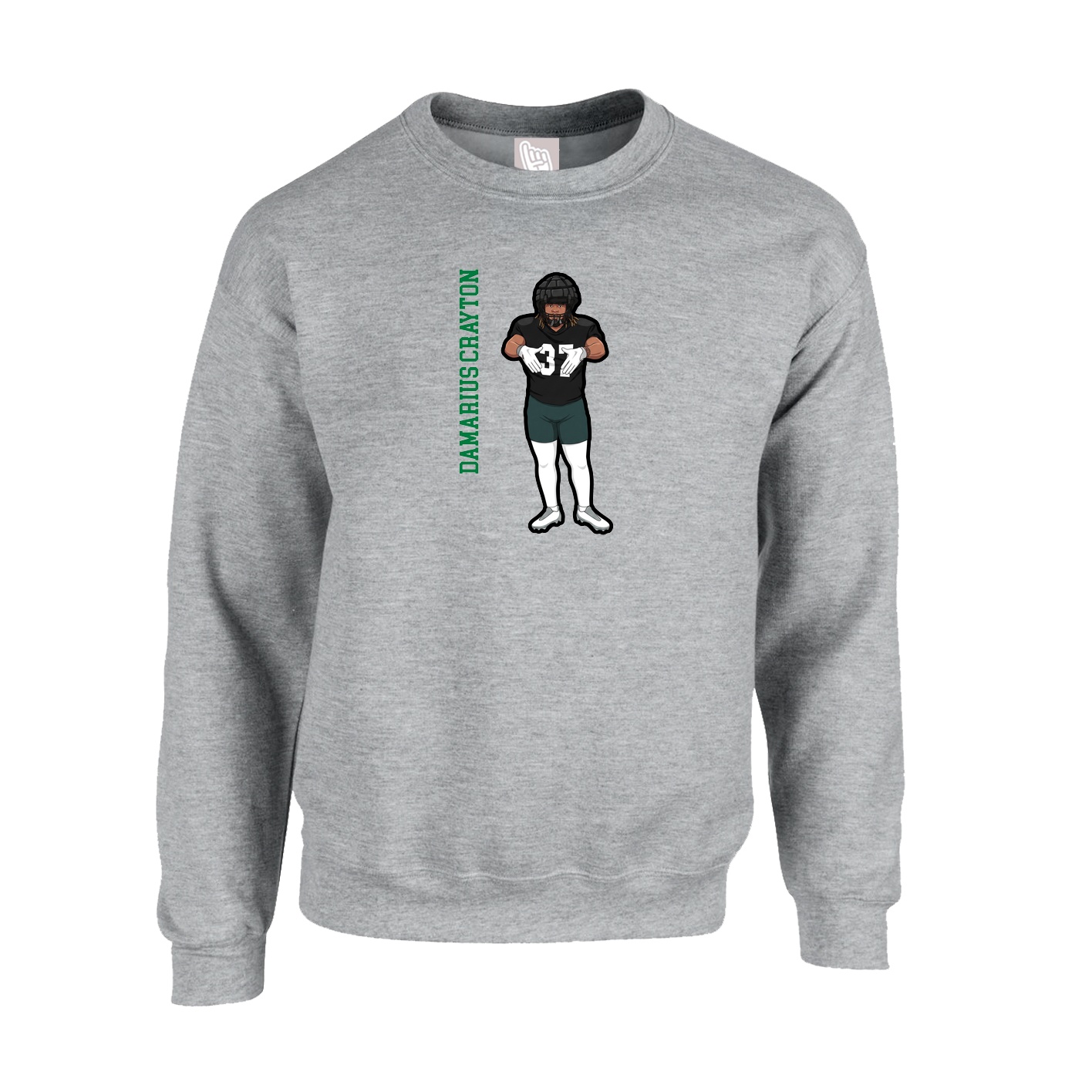 Fleece Crew — Name Vertical in Grey