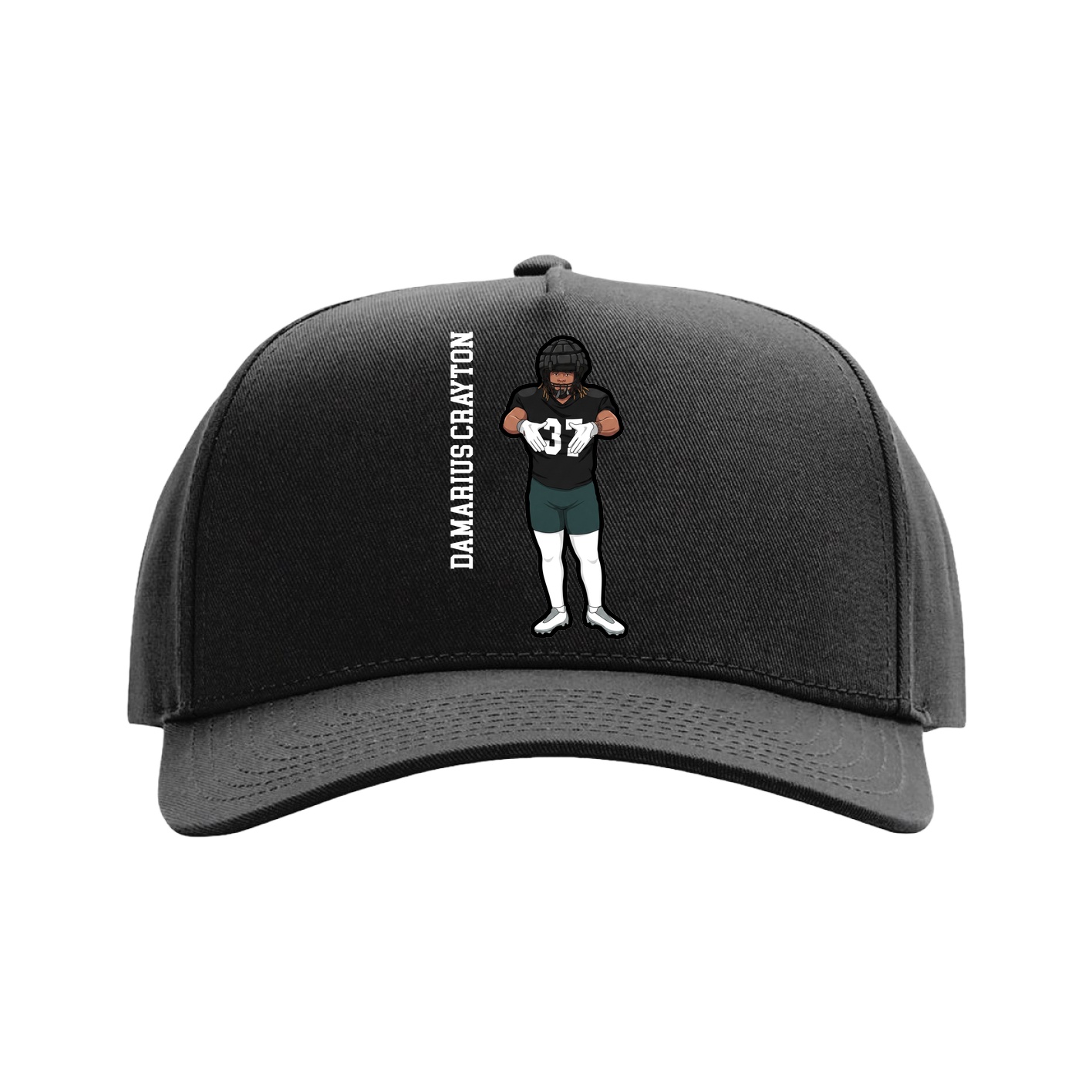 Full Fabric Five-Panel Champ Cap — Name Vertical in Black